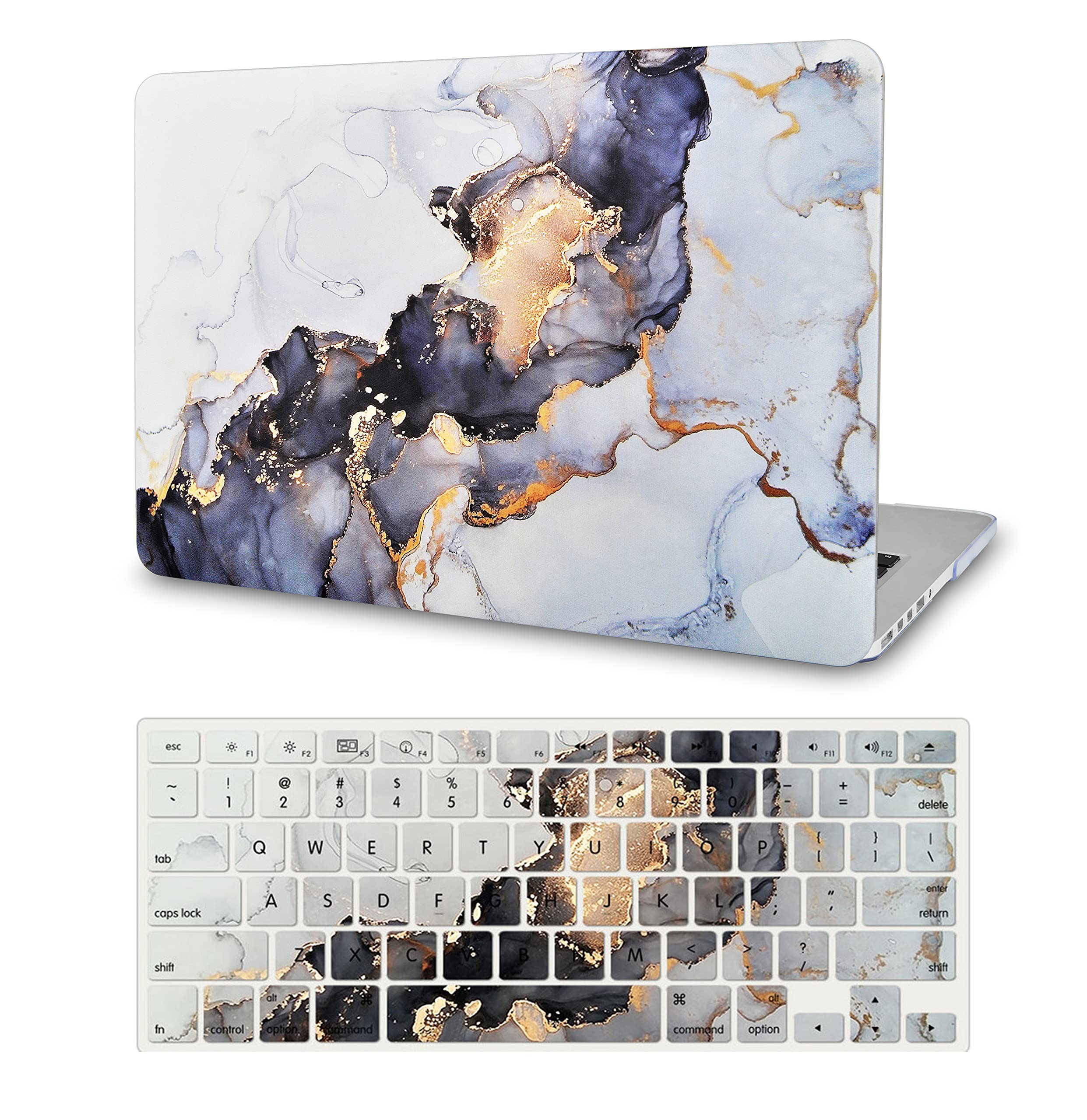KECC MacBook Air 13 inch Case (2010-2017 Model A1369/A1466) - Durable Hard Shell Cover in White Marble, Blue & Gold - Perfect for Work, School & Travel Protection