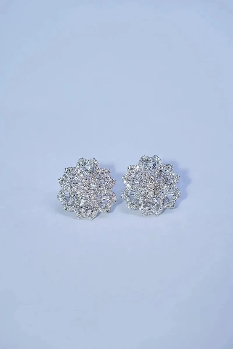 18K White Gold Diamond Stud Earrings for Women - 0.90ct Natural Real Diamonds, Romantic Flower Design Wedding Jewelry | Perfect for Bridal, Anniversary Gifts & Special Occasions