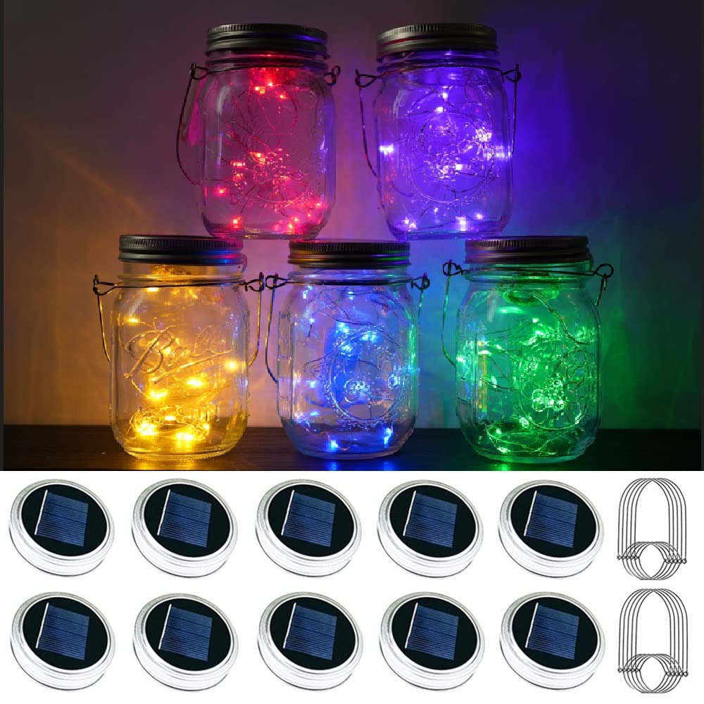 Solar Mason Jar Lid Lights - 10 Pack 30 LED Waterproof Fairy String Lights with Hooks (Jars Not Included) | Outdoor Decorative Lighting for Garden, Patio, Wedding & Party Decorations | Creates Magical Ambiance for Evenings, Celebrations and Special Events