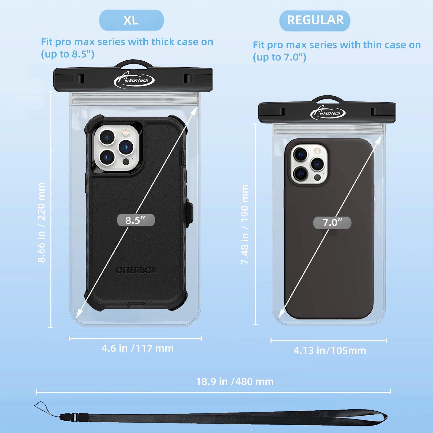 **AiRunTech Waterproof Phone Pouch - 3 Pack Dry Bag for iPhone 14/13/12 Pro Max Plus & Phones Up to 7.0