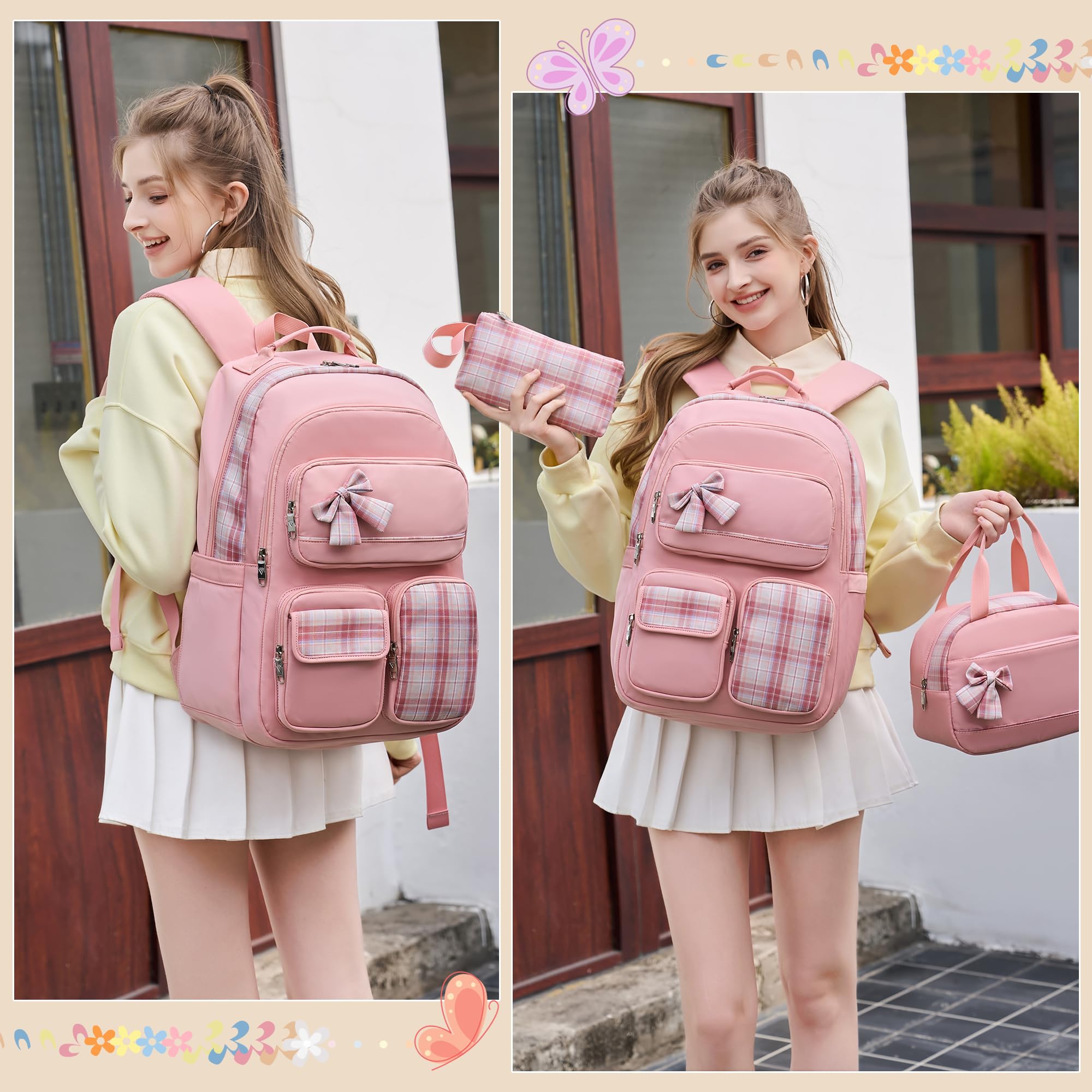 **Stylish Pink Backpack for Girls & Women - 15.6 Inch Laptop School Bag, Large Bookbag for Teen Students, College, Kindergarten & Elementary - Perfect for Travel, Casual Use & Daily Commute**