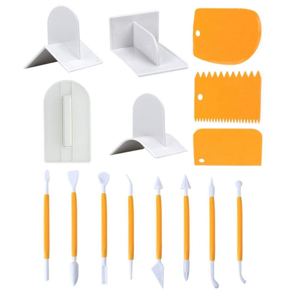 Hemoton 15Pcs Fondant Smoother Set - Cake Decorating Spatula, Pastry Tools, Icing Smoother & Edge Trimmer for Fondant Modeling - Perfect for Wedding Cakes, Birthday Cakes & Baking Enthusiasts (White Plastic)