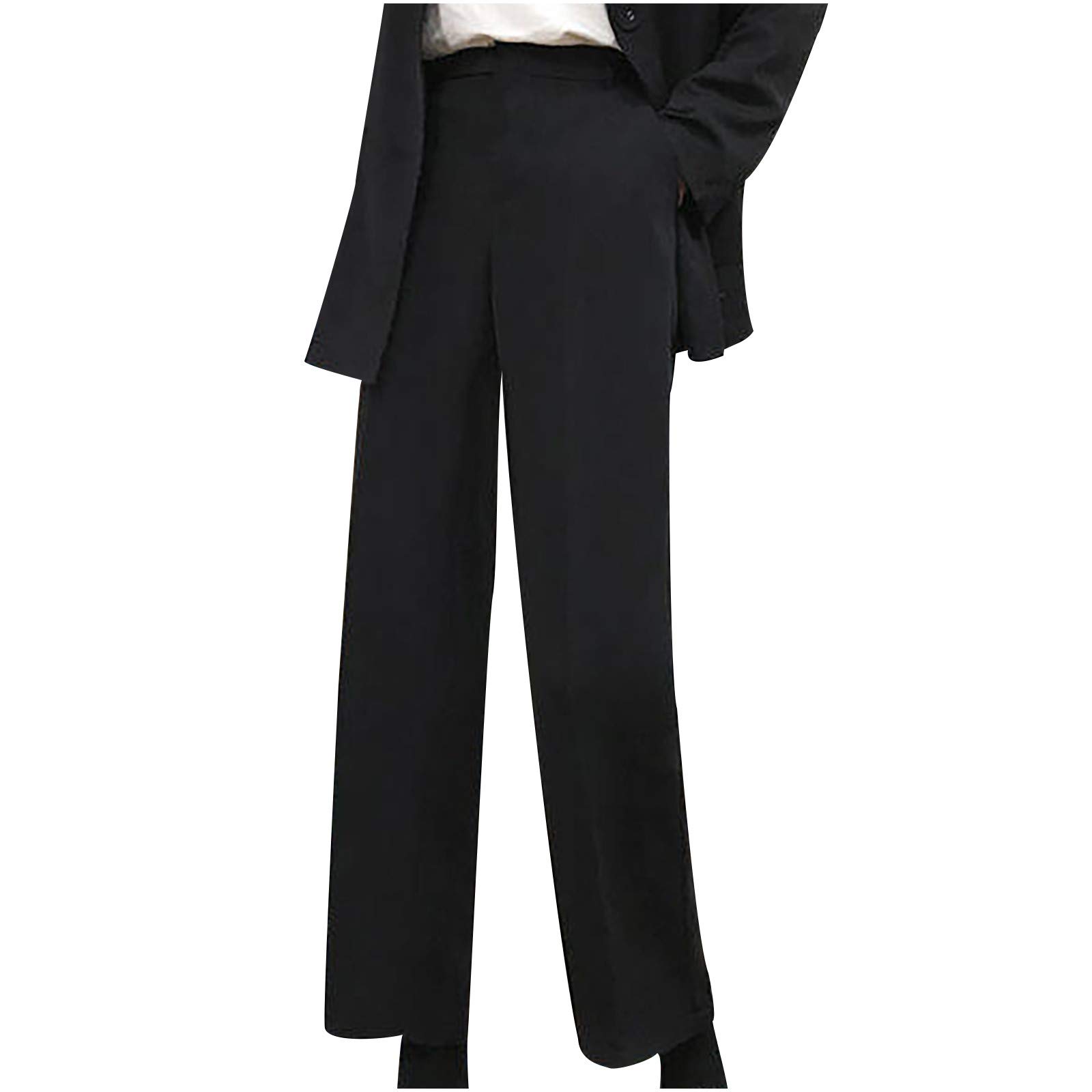 Women's High Waisted Work Pants - Loose Fit Straight Leg Casual Slacks with Elastic Waist & Pockets | Office Wear, Business Casual & Everyday Comfort