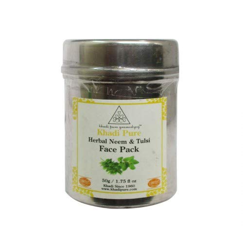 Khadi Pure Herbal Neem & Tulsi Face Pack - 50g Natural Beige Clay Mask for Acne & Glowing Skin | Ayurvedic Skincare for Oily & Sensitive Skin | KPNEMTULFPX1