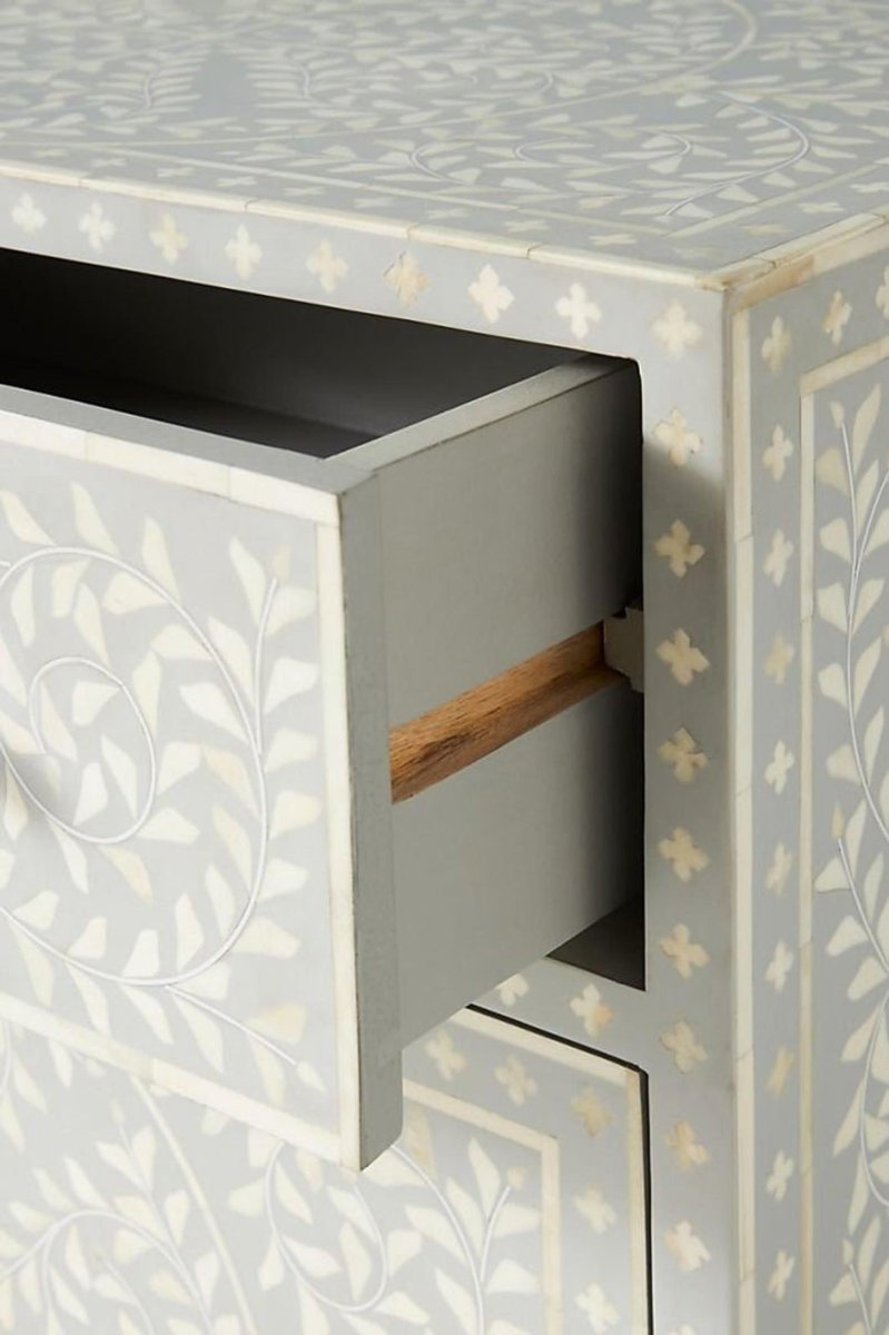 Handmade Grey Bone Inlay Entryway Console Table - Small Sideboard Buffet Cabinet for Hallway, Living Room & Dining Room Decor