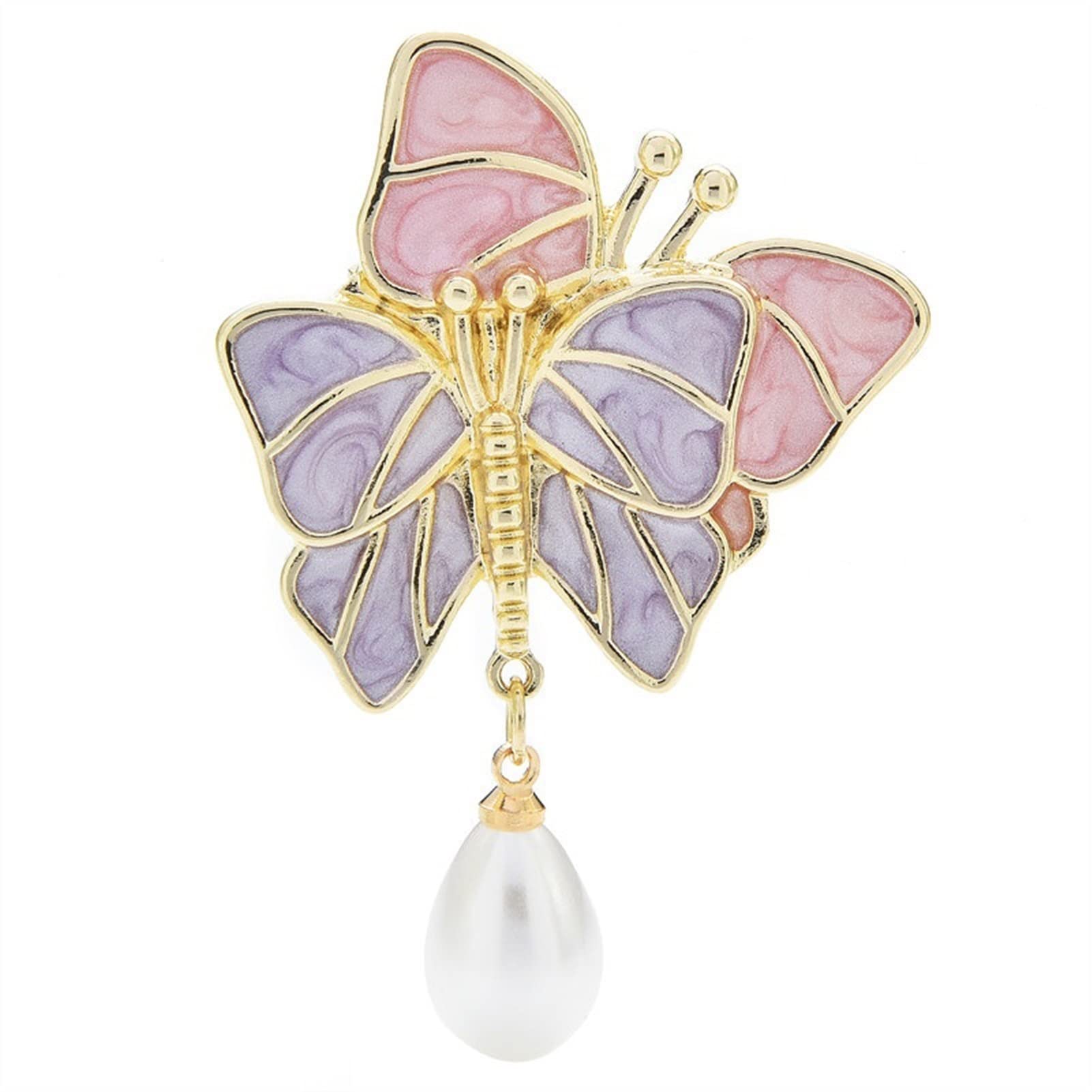 SQLCF Double Butterfly Brooch for Women - Elegant Pearl Water Drop Insect Pin for Cardigan, Coat & Costume Accessories | Perfect for Weddings, Parties & Office Wear