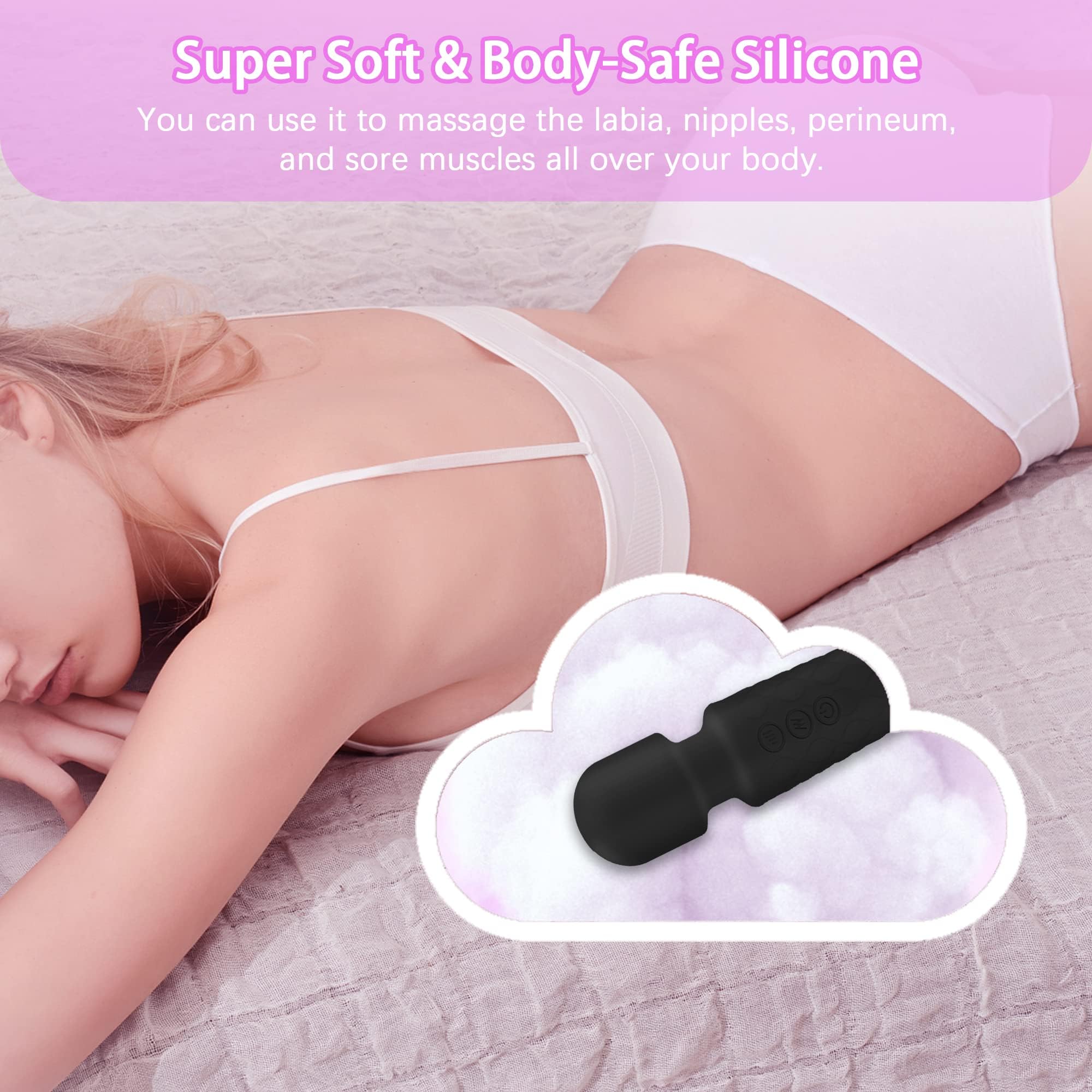 Powerful Mini Wand Vibrator for Women - 20 Vibration Patterns & 8 Speeds, Clitoral Stimulator & G-Spot Massager, Portable Adult Sex Toy (Black) | Perfect for Solo Play, Couples & Sensual Massage