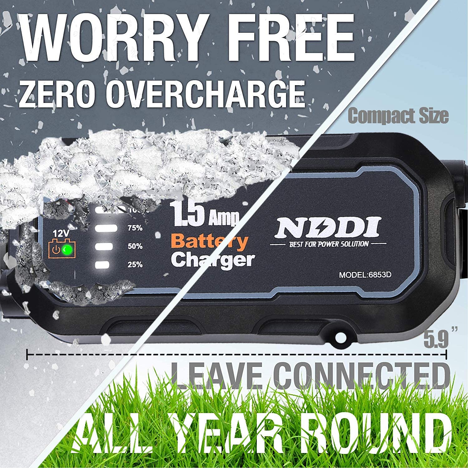 1.5A Fully-Automatic Smart Car Battery Charger - 12V Portable Automotive Charger, Battery Maintainer, Trickle Charger & Desulfator with Temperature Compensation - Perfect for Cars, Motorcycles, RVs & Seasonal Vehicle Storage