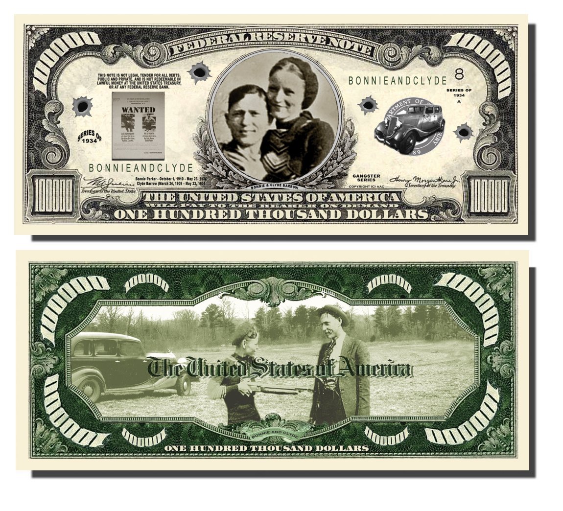 Bonnie and Clyde Novelty Million Dollar Bills - Set of 100 Fake Money with Bonus Christopher Columbus Bill | Prank Gifts, Movie Props, Party Favors & Collectibles