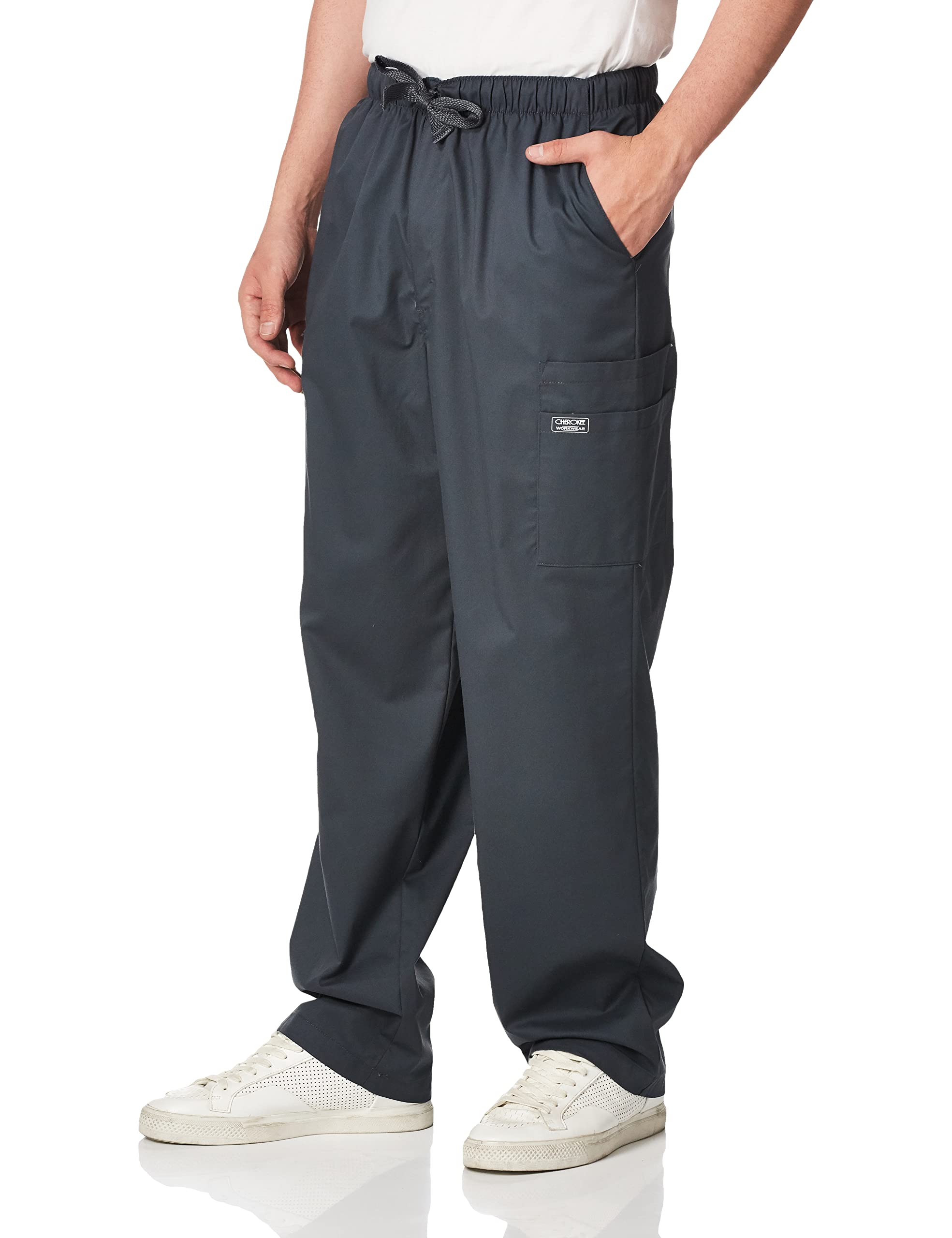 Cherokee Workwear Premium Men's Drawstring Cargo Scrub Pants - Comfortable Medical Scrubs for Doctors & Nurses (Pewter, 2X) - Perfect for Hospitals, Clinics & Healthcare Professionals