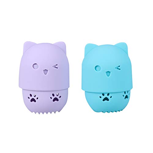2-Pack Soft Cosmetic Sponge Blender Case with Silicone Powder Puff Holder & Drying Stand - Includes Cover (Purple/Light Blue) for Women & Girls - Perfect for Makeup Organization & Travel Beauty Storage