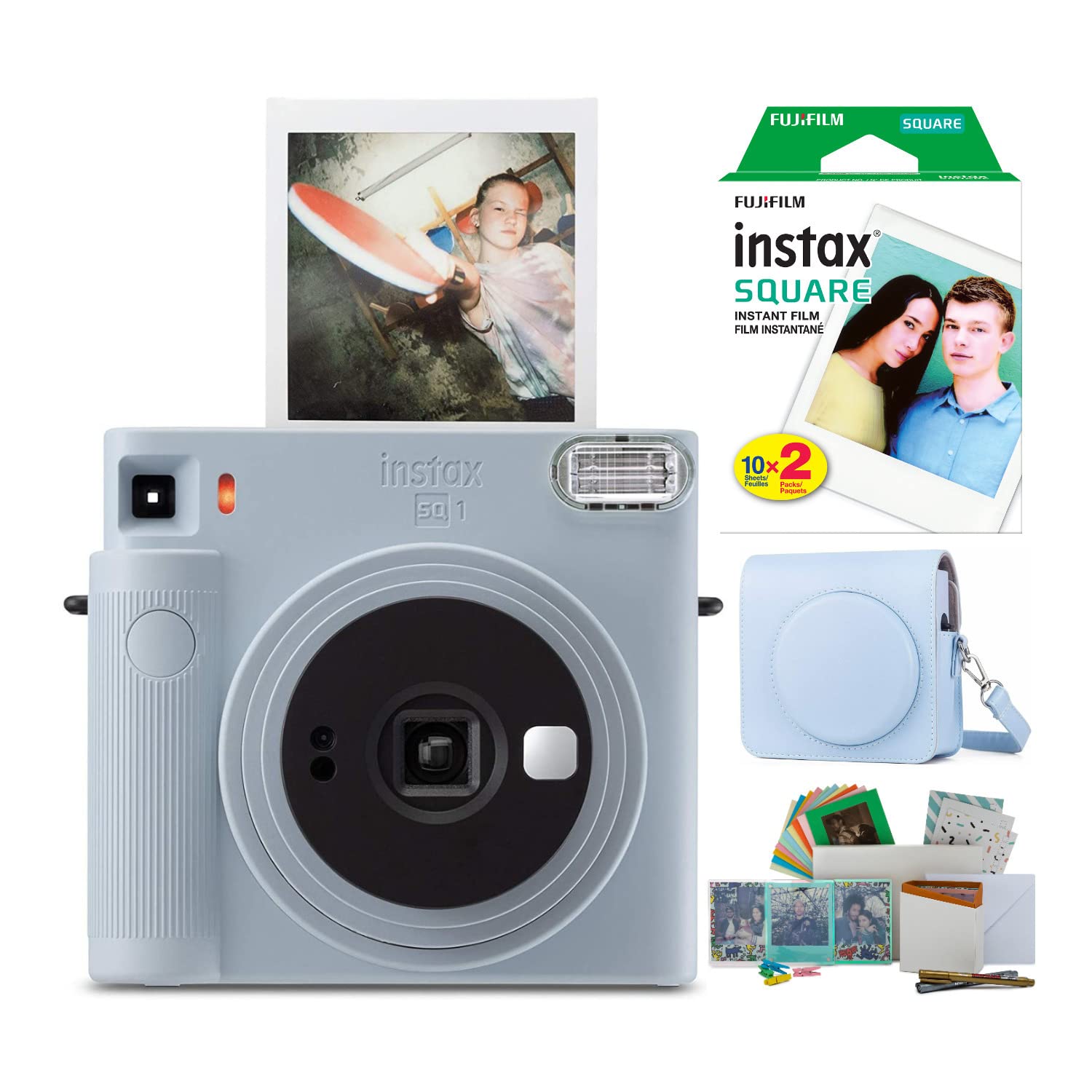 Fujifilm Instax Square SQ1 Instant Camera Glacier Blue with 20 Exposures Square Film Twin Pack, Camera Case & Accessories Kit - Perfect for Travel, Parties, Weddings & Creative Photography