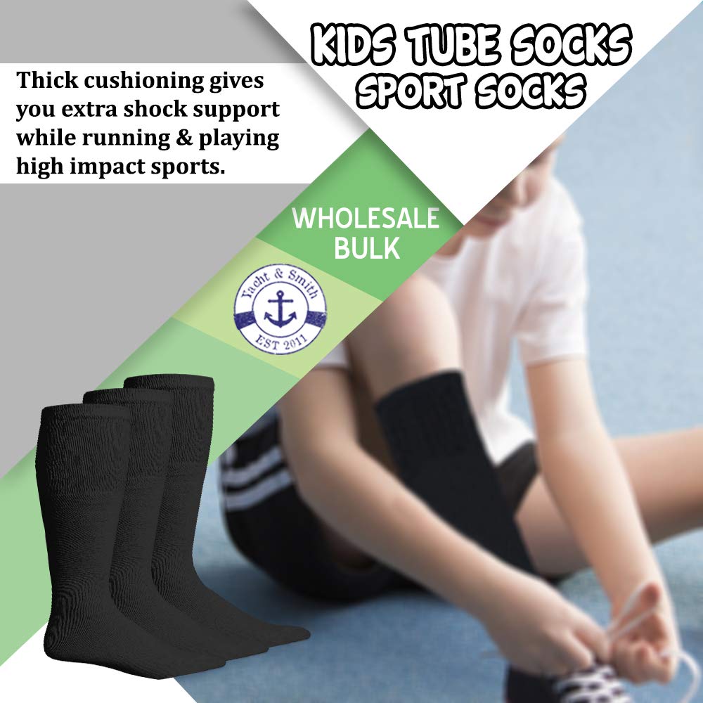 Yacht & Smith 14 Inch Wholesale Kids Tube Socks - Bulk Cotton Sport Socks for Boys & Girls (Size 4-6) - Perfect for School, Sports & Daily Wear