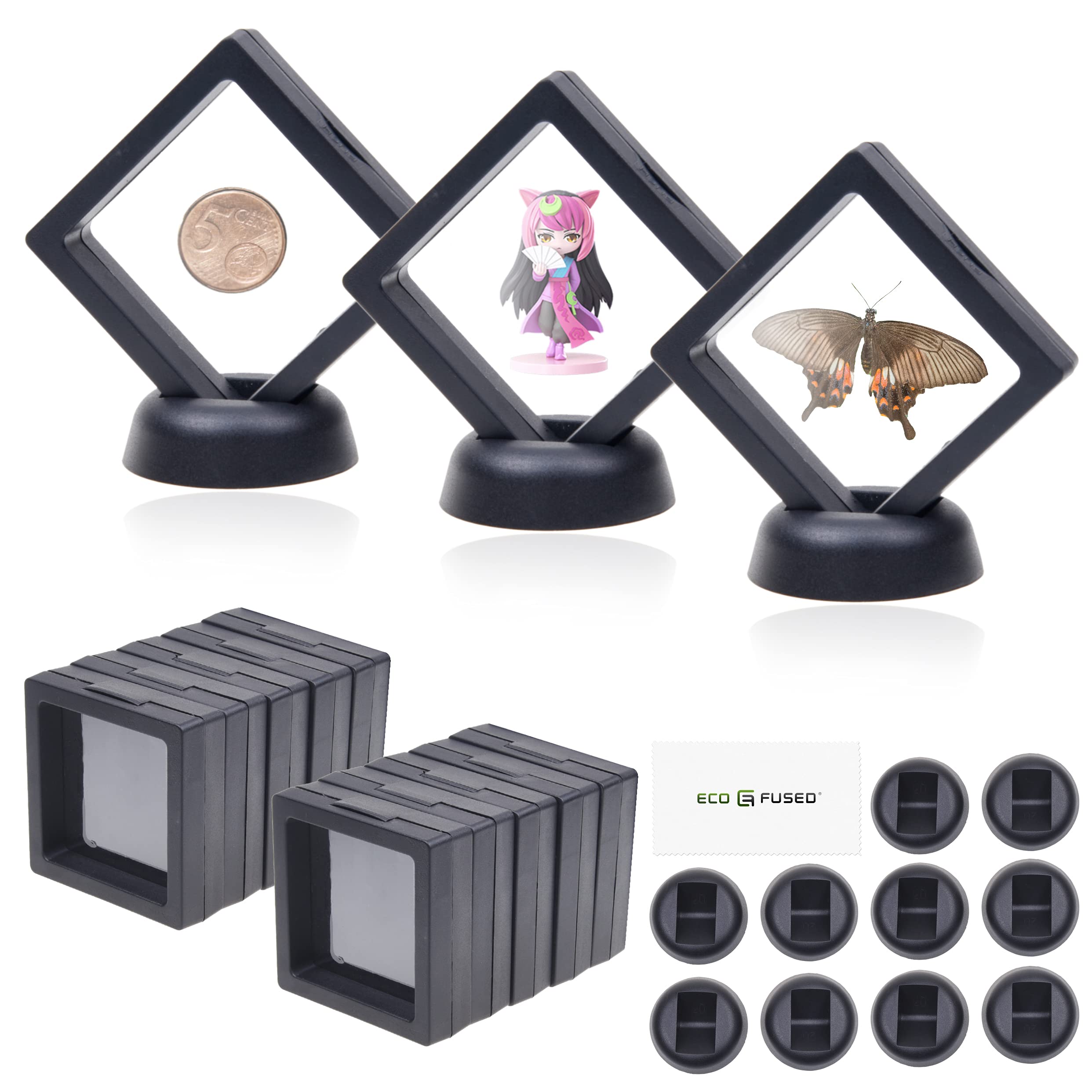 Eco-Friendly 3D Transparent Floating Frame Set of 10 - Suspension Display Case for Collectibles, Memorabilia & Home Decor - Perfect for Coins, Jewelry, Medals, Gemstones (Black) | Ideal for Showcasing Collections, Gift Presentation & Wall Decor