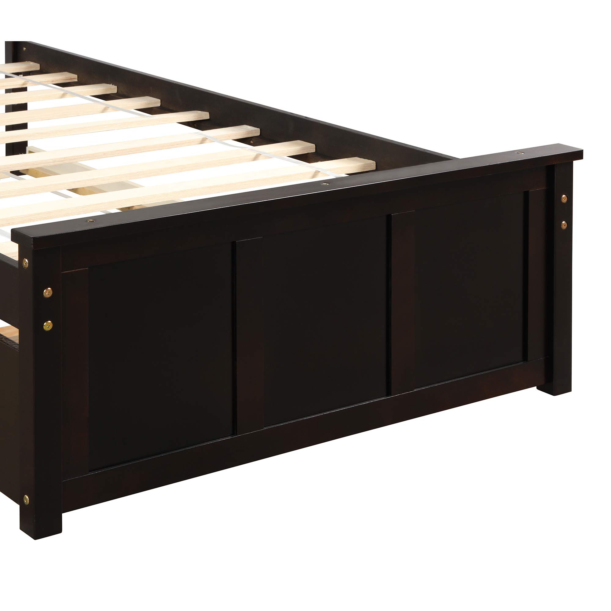 Twin Platform Bed with Trundle, Wood Slat Support - No Box Spring Needed for Kids & Guest Rooms