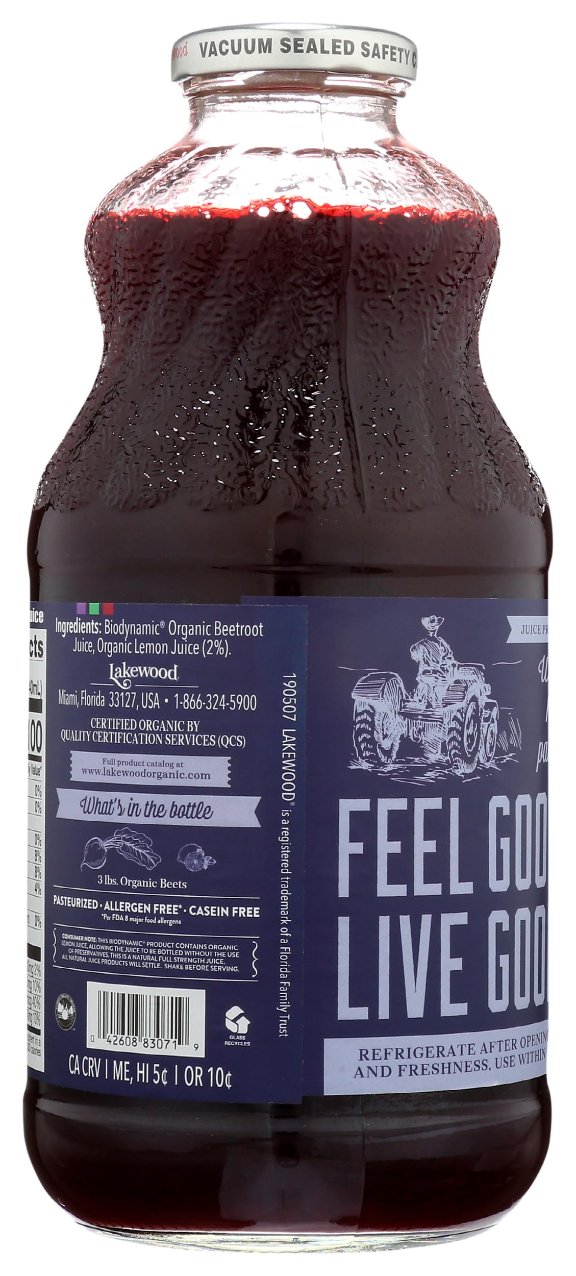 Organic Biodynamic Pure Beet Juice by Lakewood - 32 Ounce | Cold-Pressed, No Additives | Perfect for Detox, Energy Boost & Healthy Smoothies