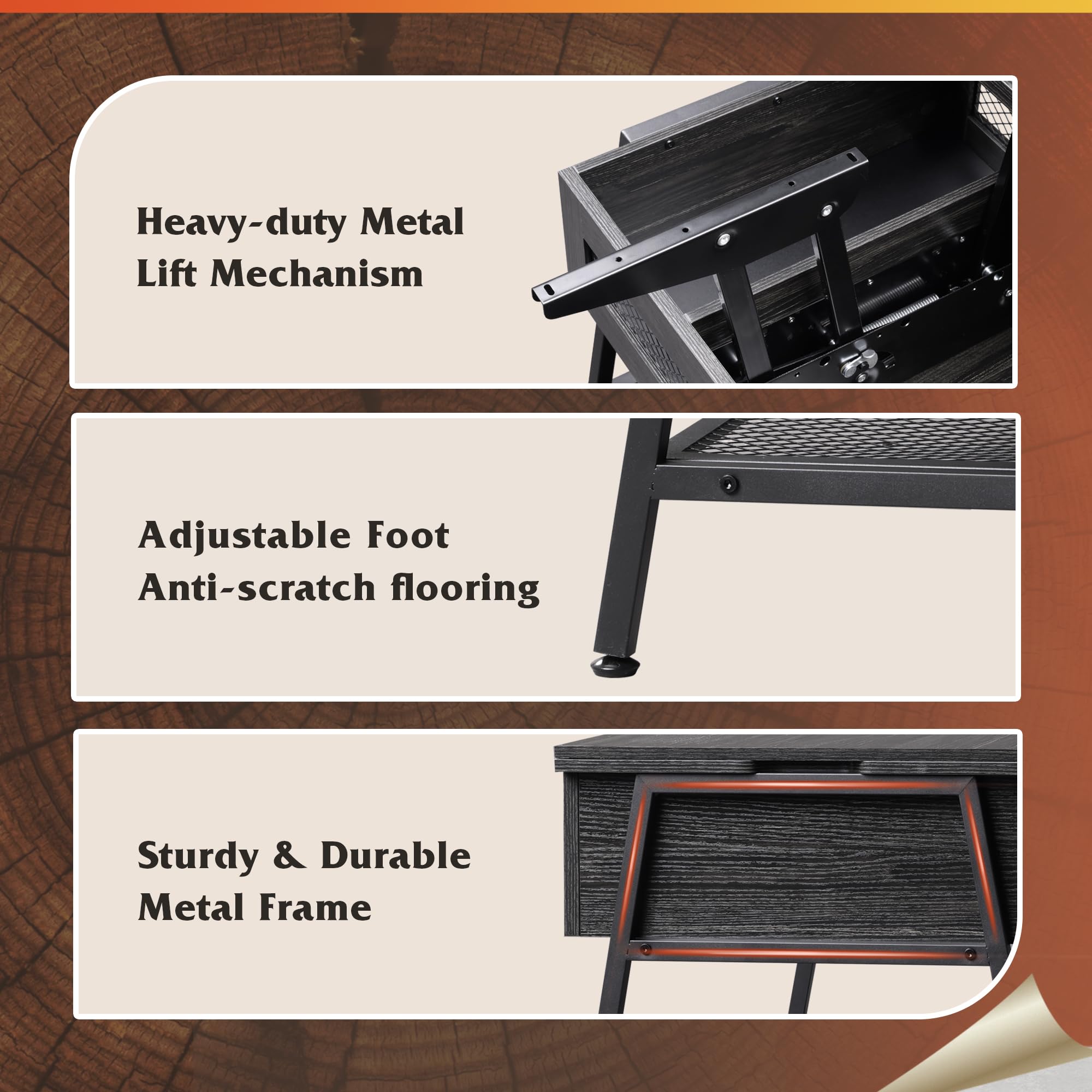 WLIVE 3-in-1 Lift Top Coffee Table with Hidden Storage | Convertible to Dining Table | Charcoal Black | Perfect for Living Room, Small Spaces & Home Office Use