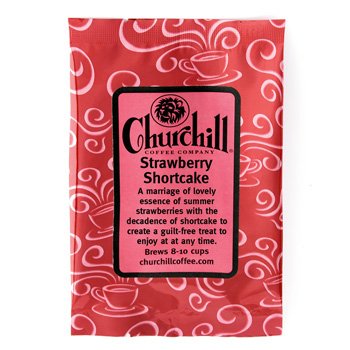 Churchill Coffee Strawberry Shortcake Flavored Ground Coffee - 10 Portioned Packs (1.5 oz Each) - Perfect for Breakfast, Dessert & Gift Giving