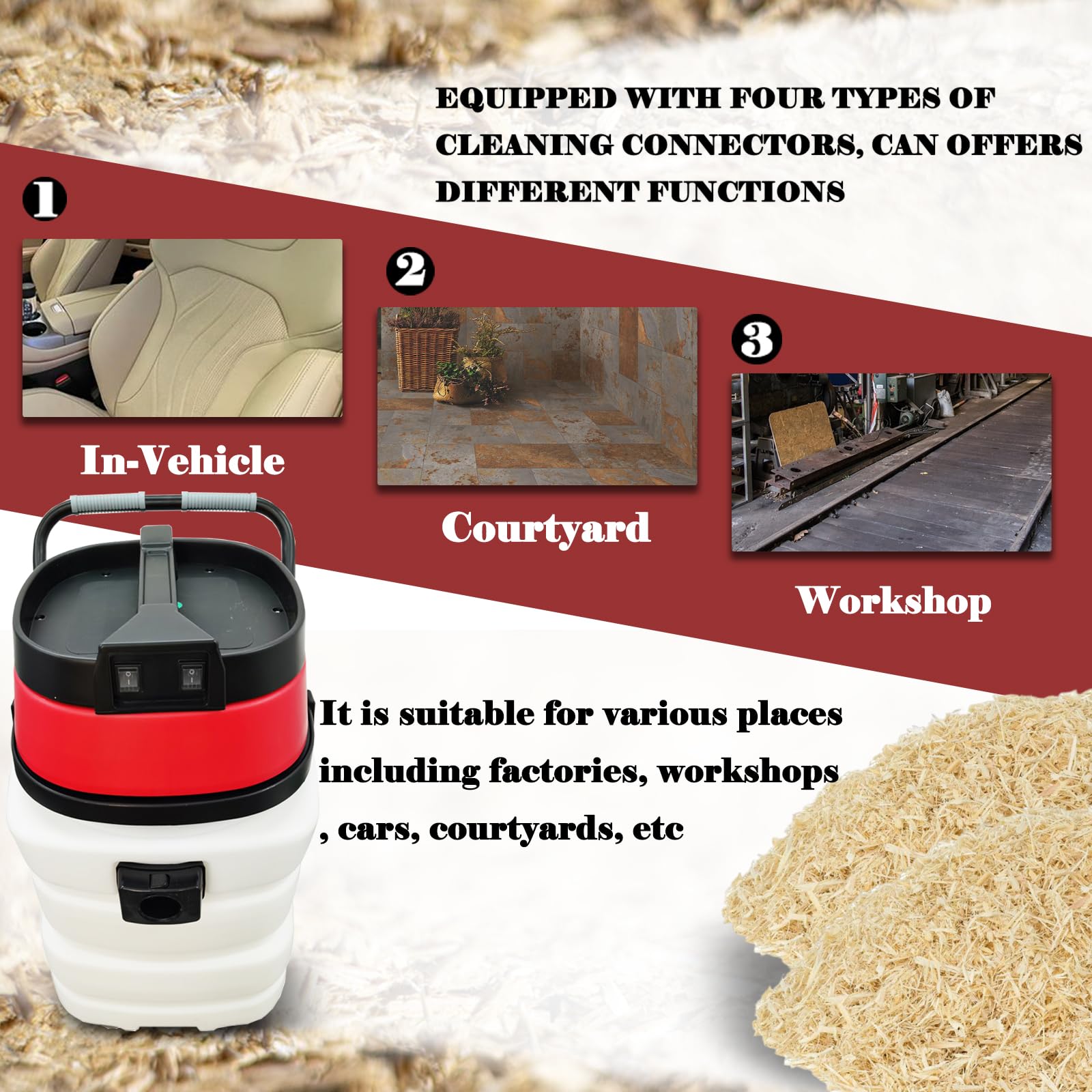 Commercial Wet/Dry Vacuum Cleaner - 2000W 90L (24 Gallon) Dust Extractor with 2 Motors & Auto Dust Shaking - 110V Heavy Duty Water Vacuum for Industrial Cleaning, Construction Sites, and Workshop Dust Collection