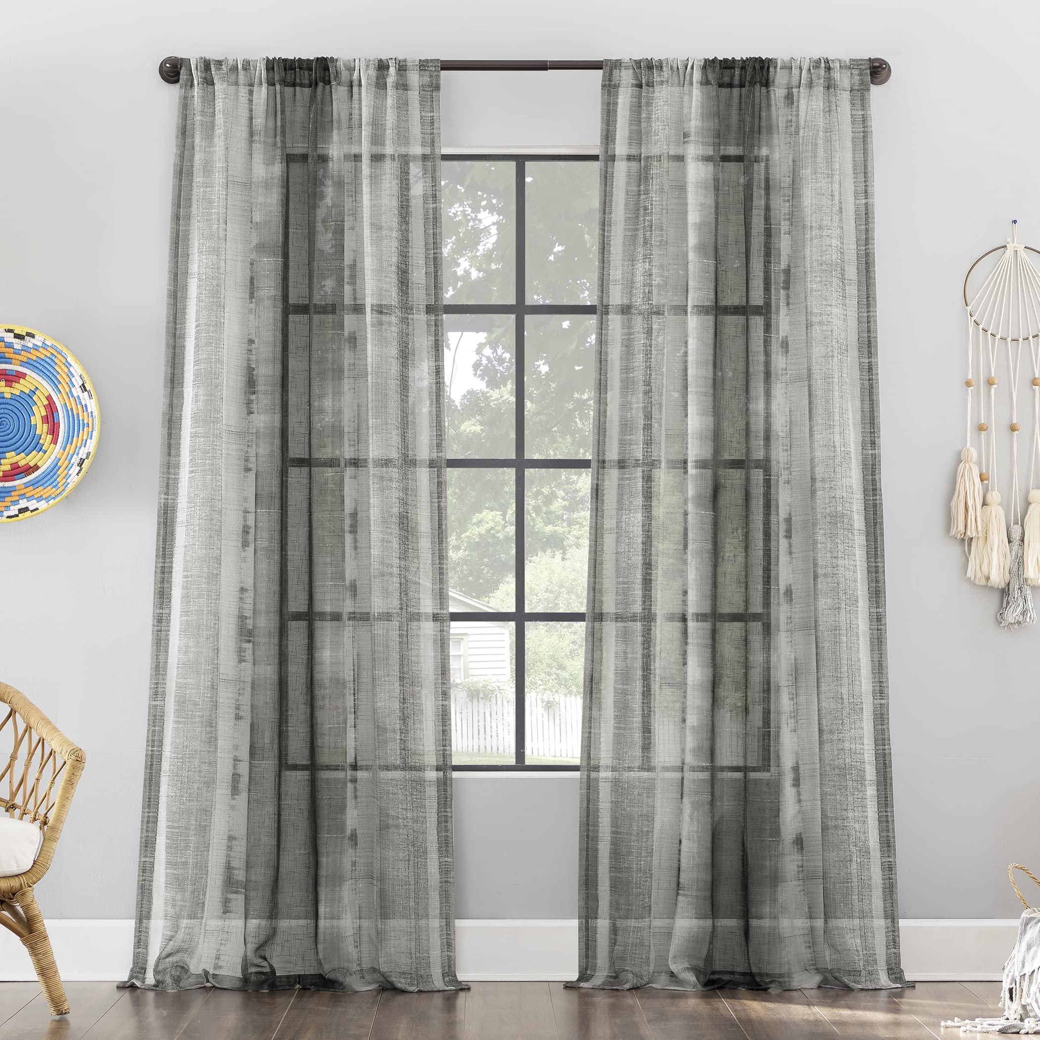 Archaeo Shibori Stripe Raw Texture Linen Blend Rod Pocket Curtain - 50