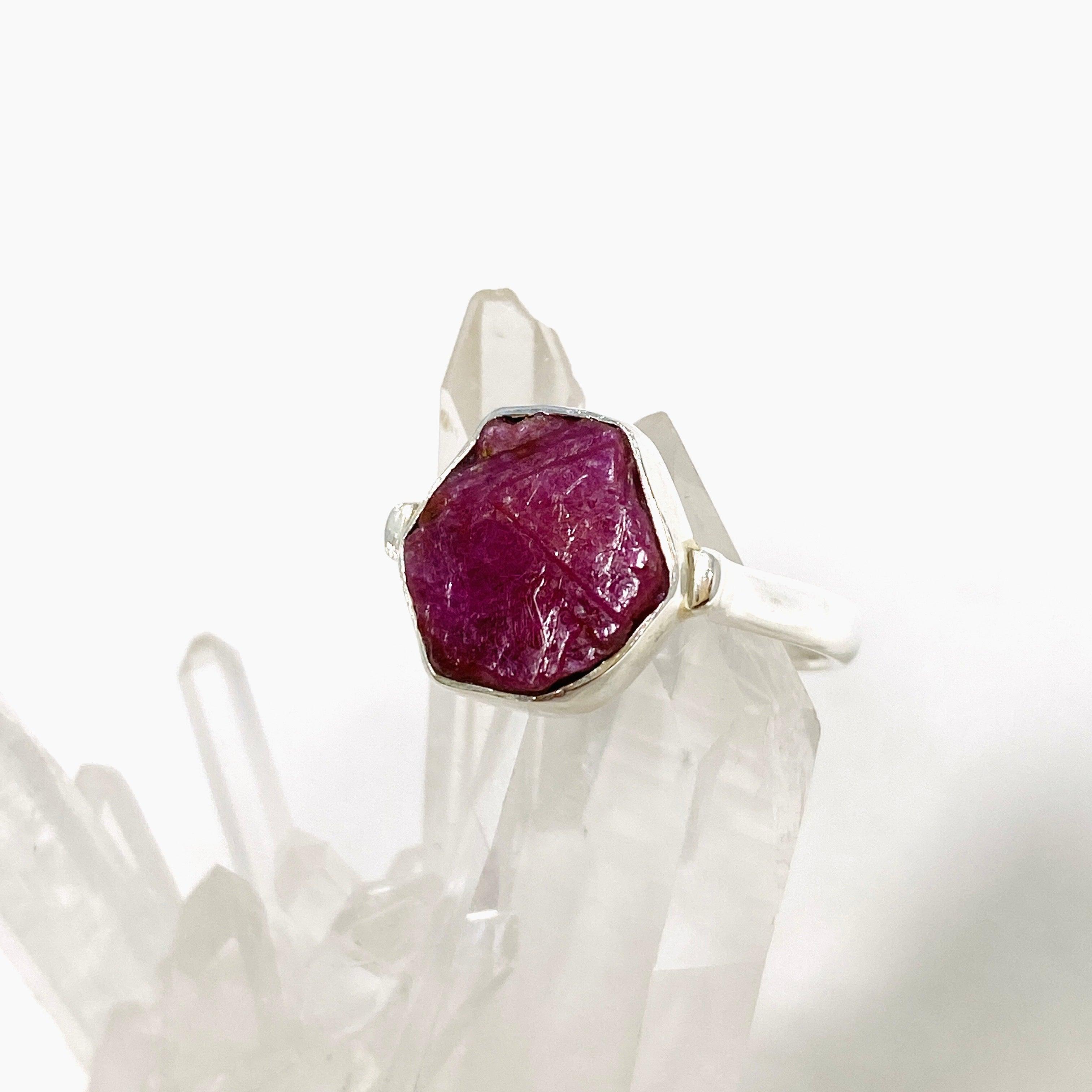 Natural Raw Ruby Hexagonal Fine Band Ring for Women - Elegant Minimalist Jewelry for Everyday Wear, Engagement, or Gift Giving