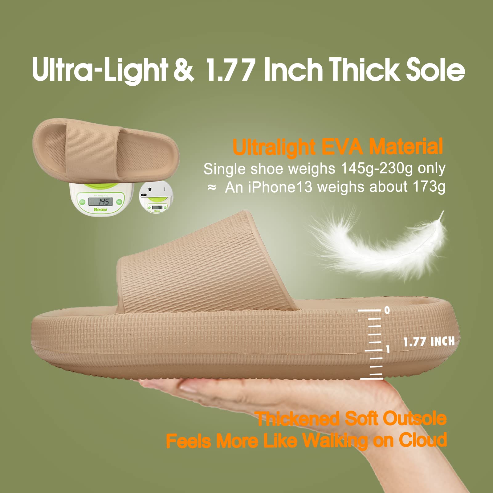 EQUICK Cloud Slides Pillow Slippers for Women & Men - Ultra Soft Bathroom Sandals with Cushioned Thick Sole | Shower Slippers for Indoor & Outdoor Use | Perfect for Home, Spa, Poolside and Travel Comfort