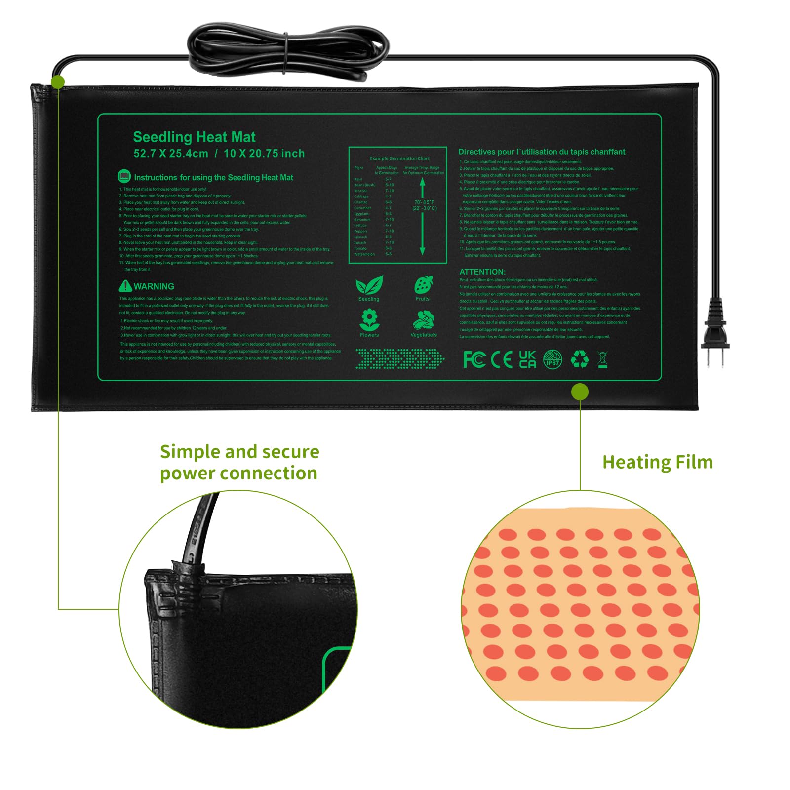 NAMOTEK 2 Pack Seedling Heat Mat - Waterproof & Durable Seed Germination Heating Pad for Hydroponic Plants | Indoor Gardening, Greenhouse Use, Plant Propagation