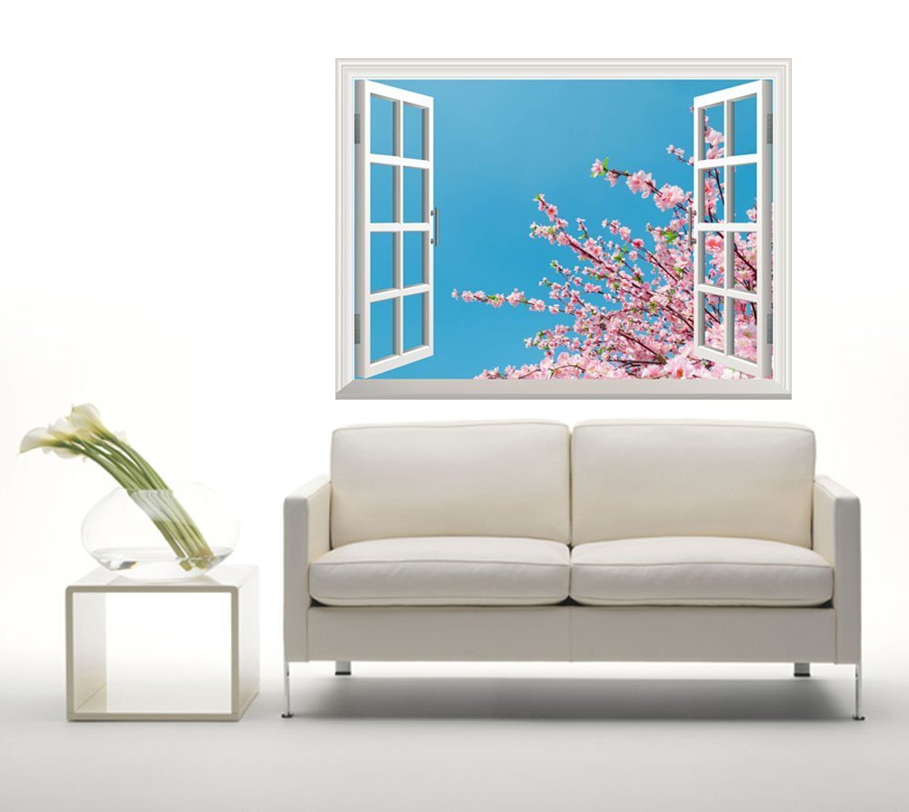 Wall26 Removable Cherry Blossom Wall Sticker - Sakura Flowers Under Blue Sky | 24