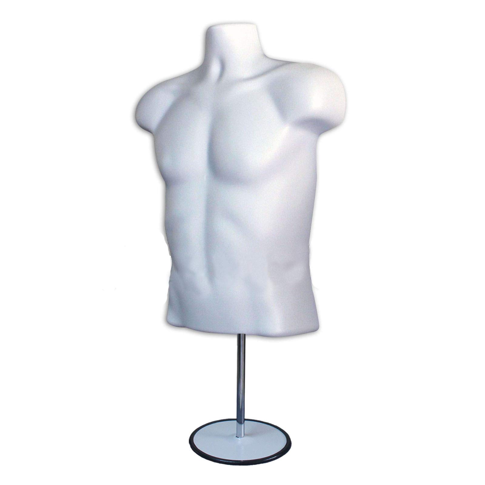 White & Black Male & Female Hollow Back Mannequin Torso Set with Adjustable Metal Stand - Small & Medium Sizes (3-Pack) for Clothing Display, Photography, and Retail Store Visual Merchandising
