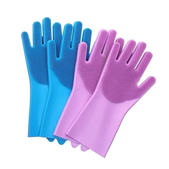 JASMINE & GLORY Magic Silicone Dishwashing Gloves - Kitchen Cleaning & Pet Grooming Gloves for Dishes, Cars, Bathroom - Durable, Multi-Color, Pack of 1 - Perfect for Household Chores & Pet Care