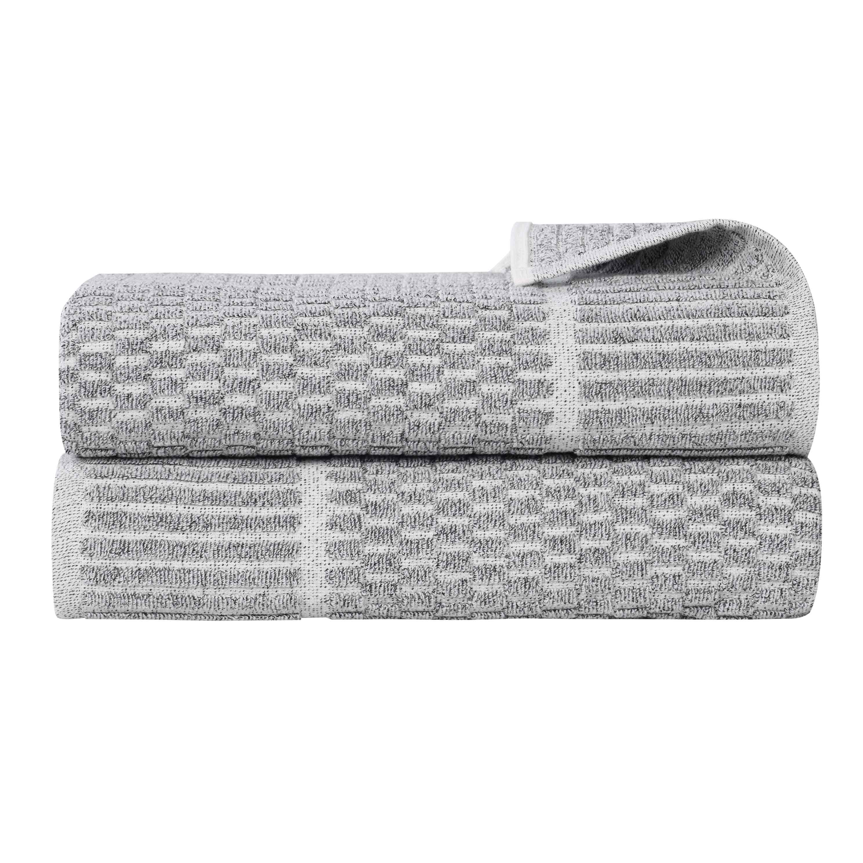Premium Juno Cotton Blend Medium Weight Checkered Border Bath Towels - Ultra Absorbent & Soft, Set of 2 (Grey/White) | Luxury Bath Sheets for Spa, Hotel & Home Use
