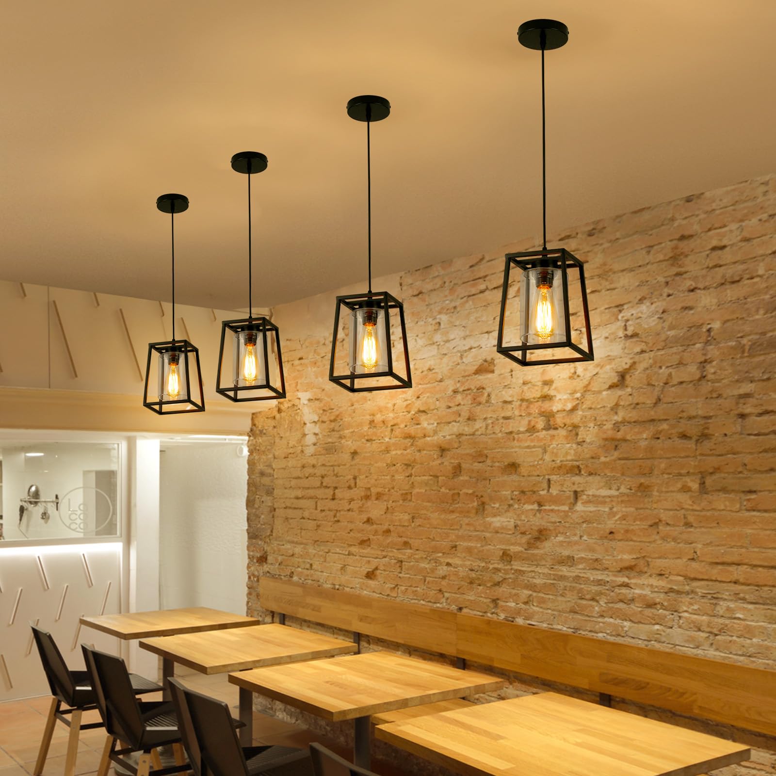 Black Farmhouse Pendant Lights with Clear Glass Shade - 1-Light Linear Chandelier for Kitchen Island, Dining Room, Entryway, and Modern Farmhouse Decor