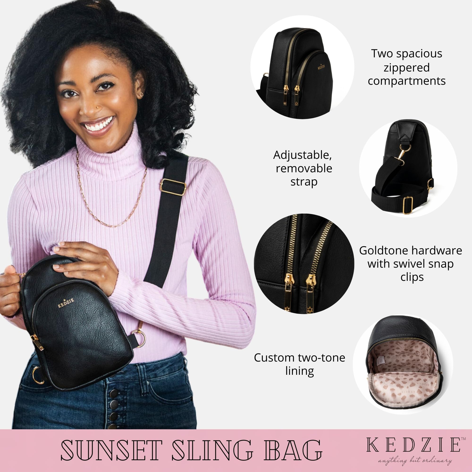 KEDZIE Sunset Sling Bag - Soft Vegan Leather Crossbody Purse for Women, Phone Holder & Fanny Pack | Perfect for Travel, Shopping & Everyday Use