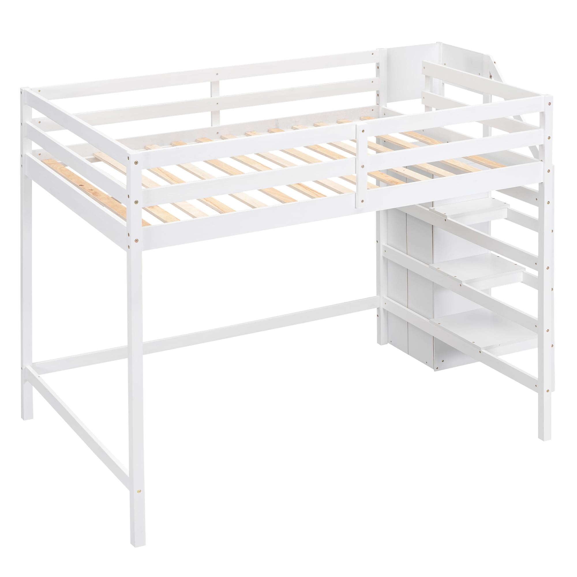 Full Size Loft Bed with Storage Staircase & Wardrobe - Wooden High Loft Bed Frame for Kids, Teens & Adults - Space-Saving Bedroom Solution for Small Rooms, Dorms & Apartments - White by Harper & Bright Designs