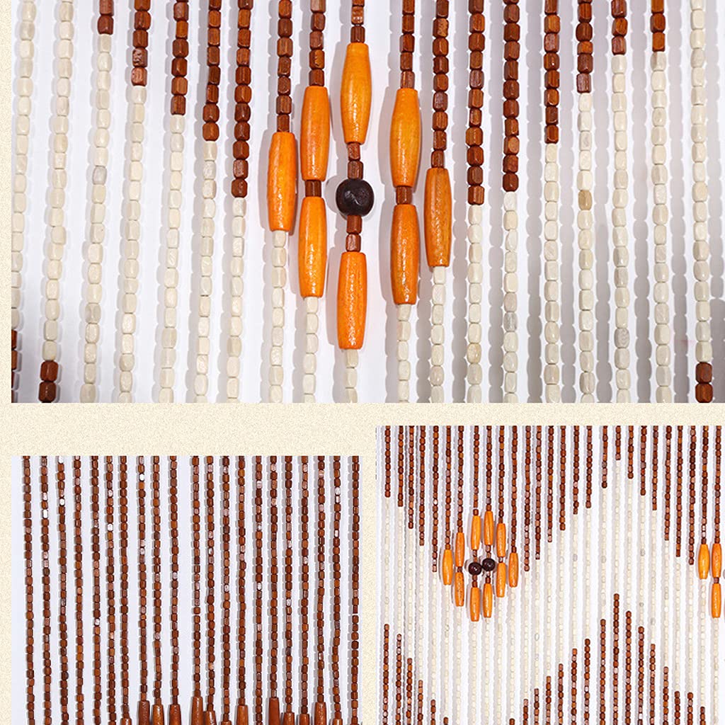 Natural Wood Beaded Door Curtain - 90 x 195 cm (60 Strands) - Handmade Boho Room Divider, Closet Door Cover & Window Decoration for Bedroom, Living Room, Nursery, and Entryway