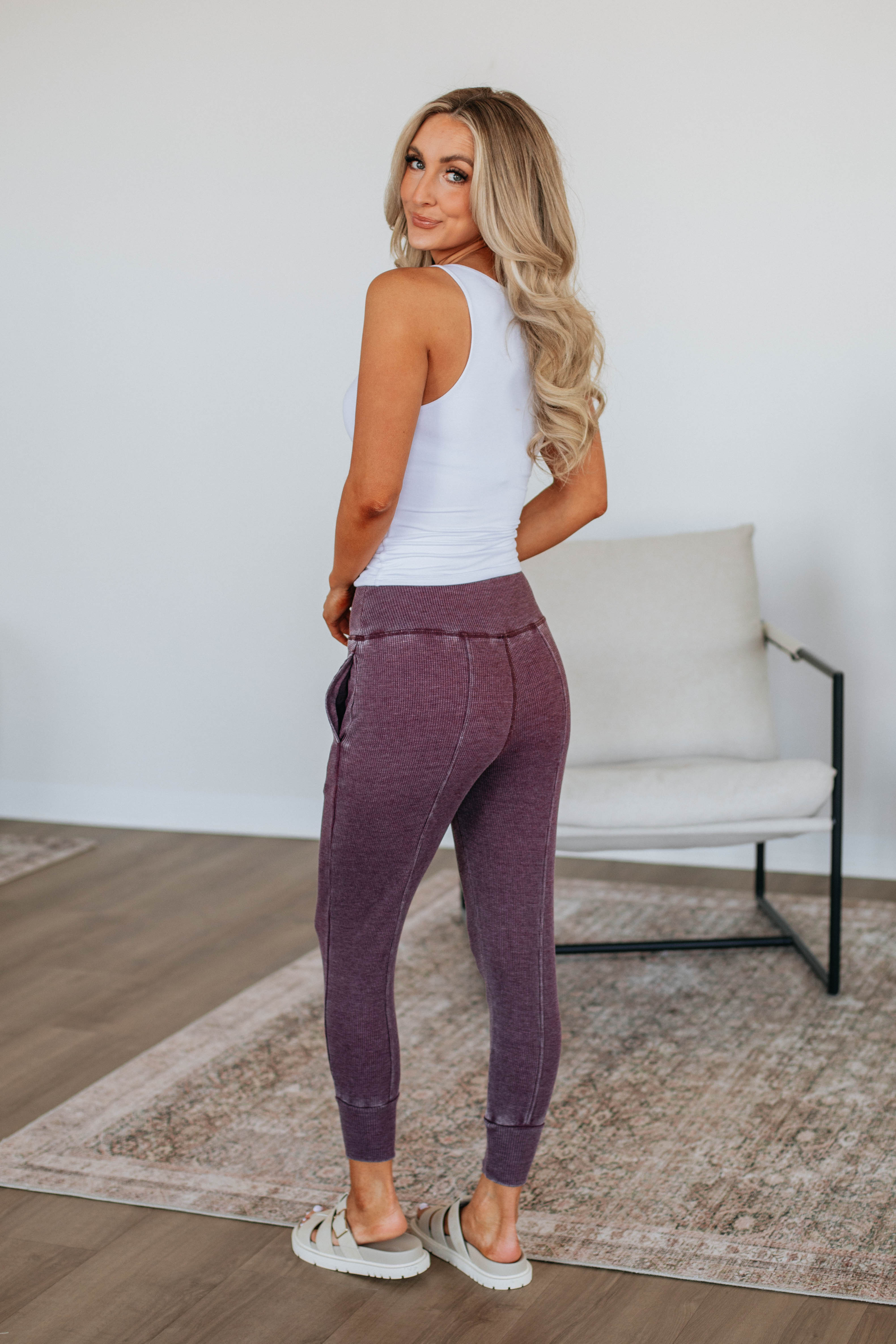 Go The Distance Joggers for Women - Soft High Waisted Running Pants in Plum Color - Perfect for Gym, Yoga, and Casual Wear