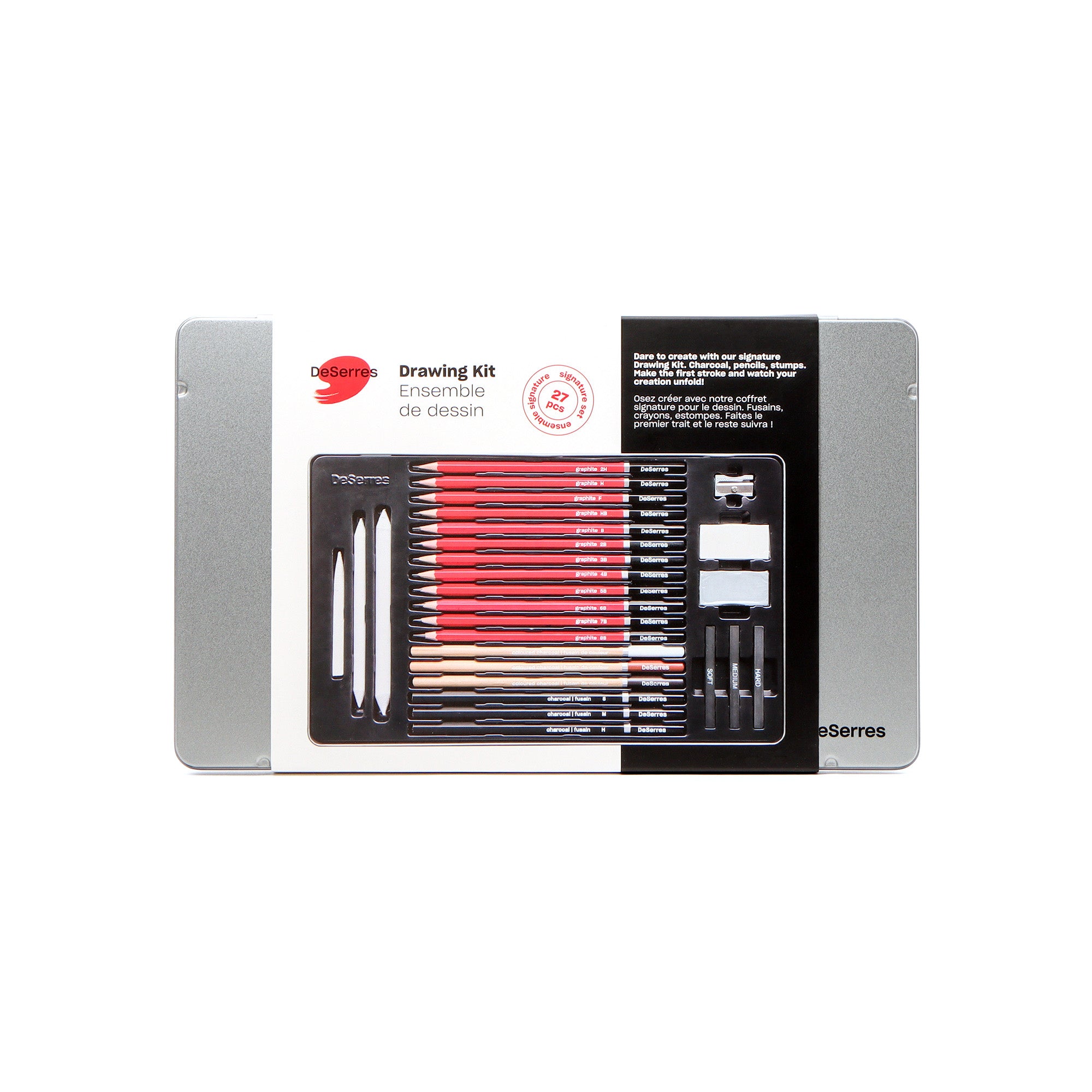 27 Piece Sketching Tin Box Set - Professional Artist Drawing Kit with Pencils, Charcoal & Accessories - Perfect for Beginners, Students & Artists - Ideal for Sketching, Shading & Art Projects