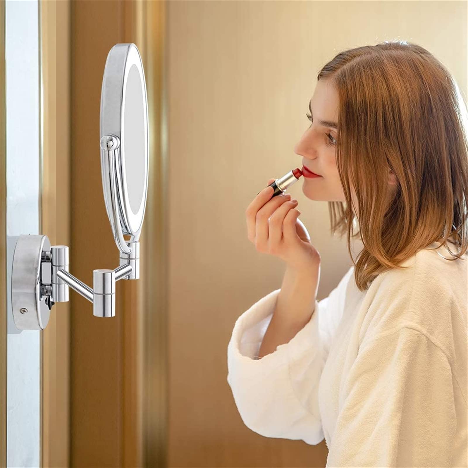 LED Makeup Mirror with Lights - Double Sided 1X/10X Magnifying Vanity Mirror, 360° Swivel & Extendable Wall Mounted Chrome Bathroom Mirror for Perfect Makeup Application & Skincare Routine