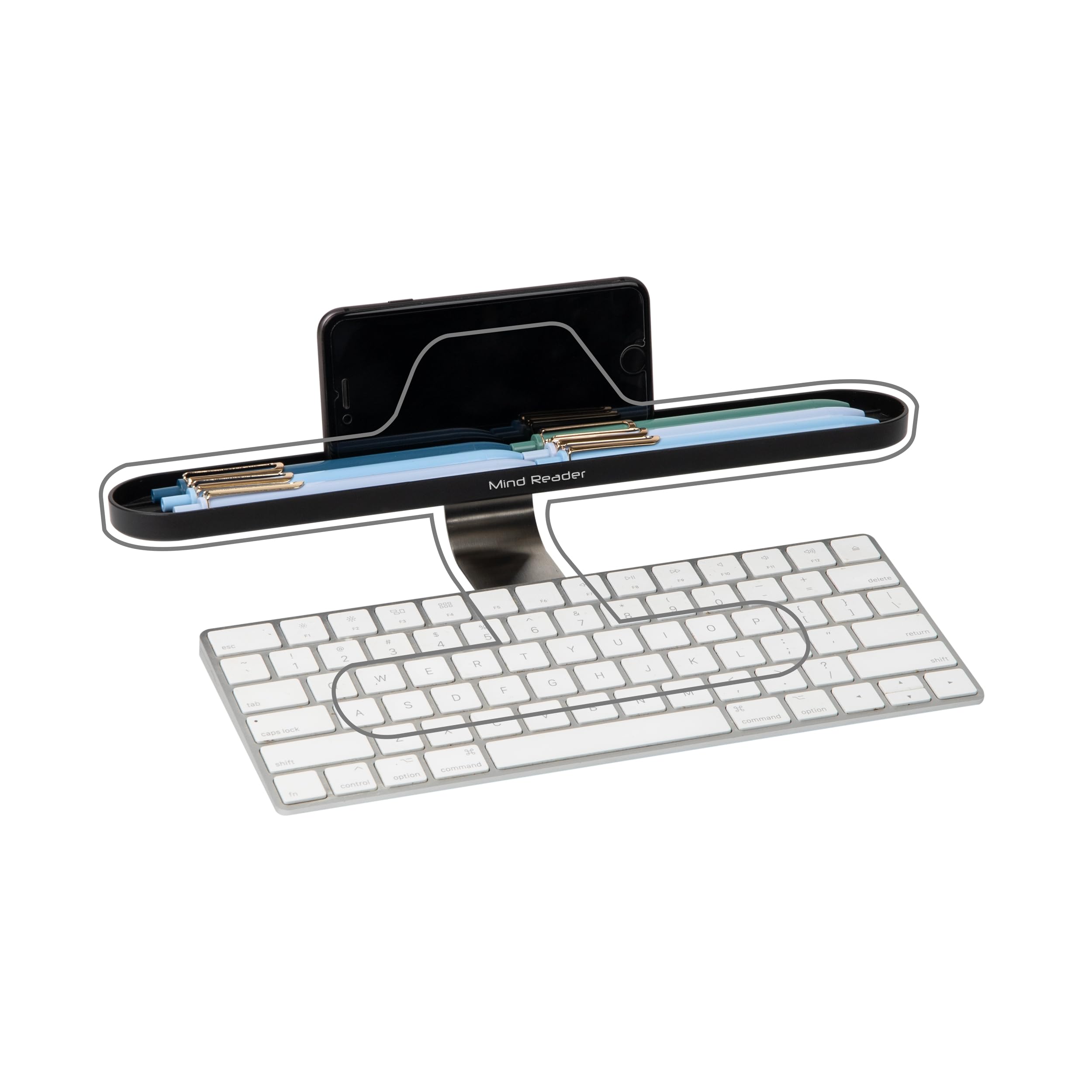 Mind Reader Over Keyboard Shelf - Black Desktop Organizer with Phone Holder & Storage | 13
