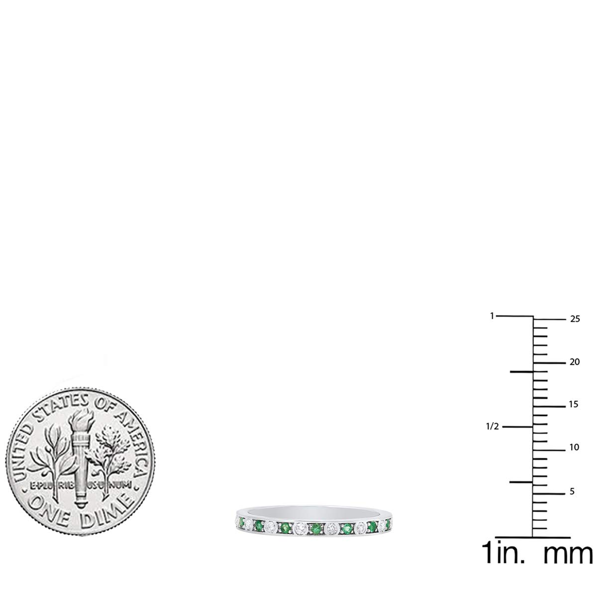 10K White Gold Round Emerald & Diamond Stackable Wedding Band for Women - Anniversary, Engagement, Bridal Jewelry Gift - Perfect for Stacking, Everyday Wear & Special Occasions