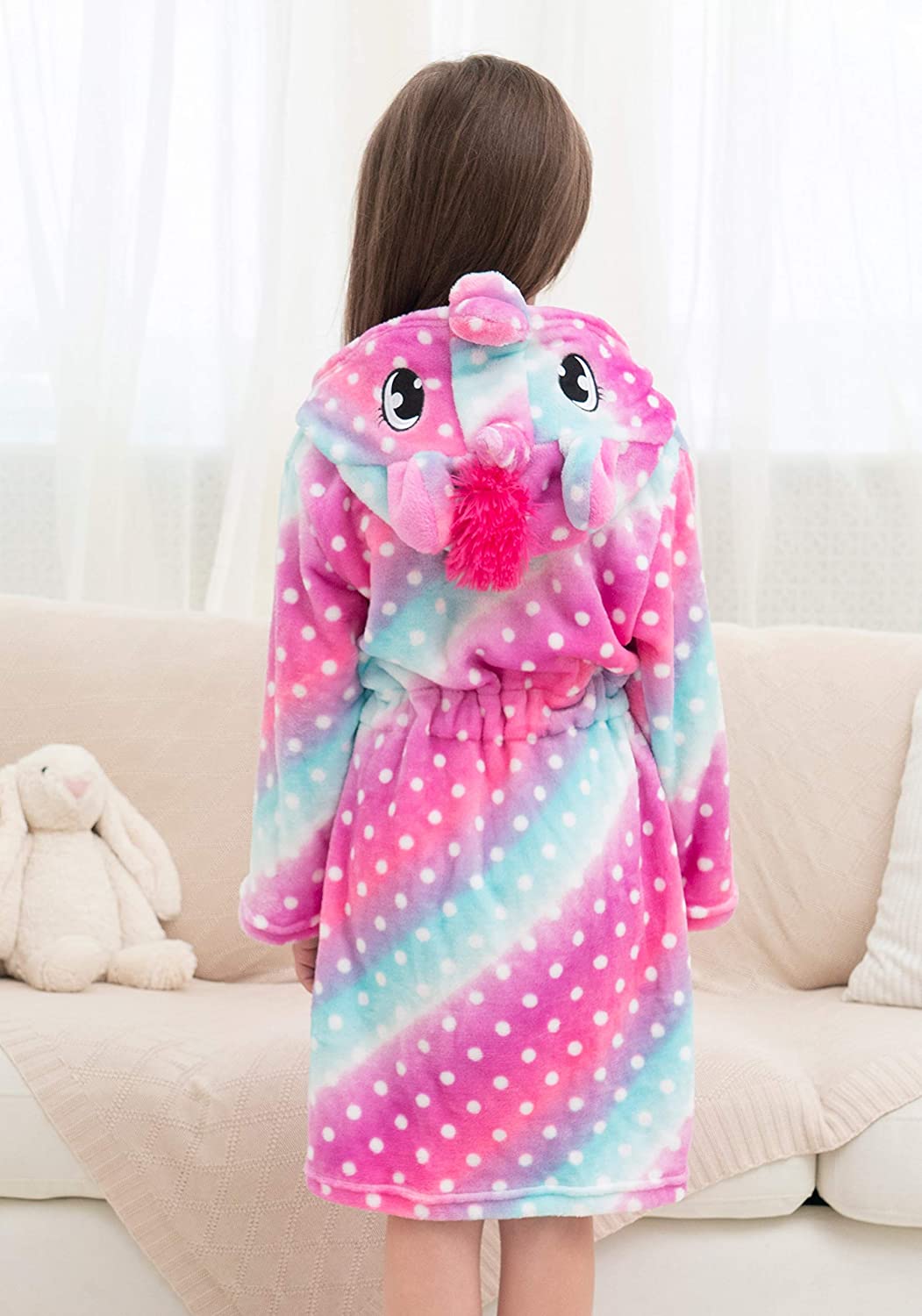 Soft & Cozy Unicorn Dots Bathrobe for Women & Girls - Plush Fleece Robe with Hood for Spa, Lounge & Relaxation at Home