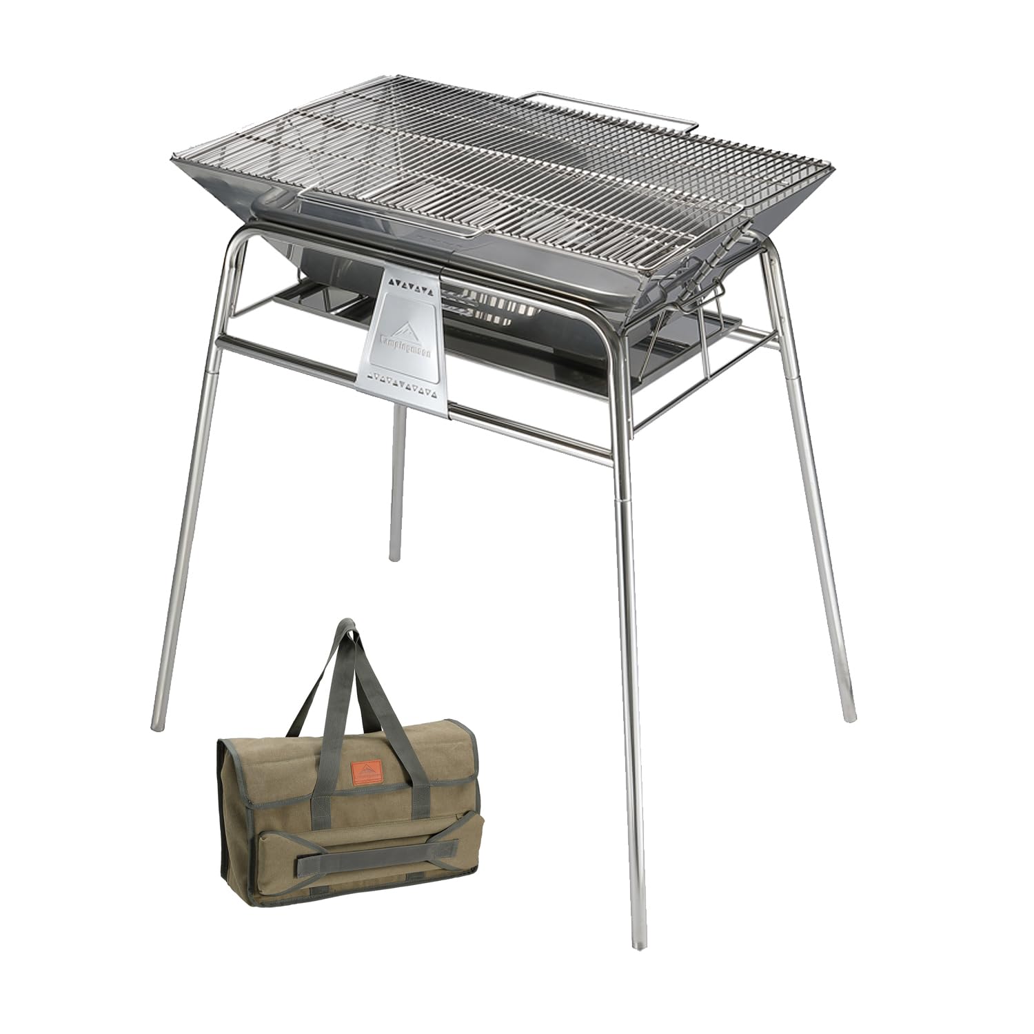 CAMPINGMOON Large Stainless Steel Folding Charcoal Grill BBQ - Portable Stand Type MT-5-MAX for Outdoor Camping, Picnics & Backyard BBQs