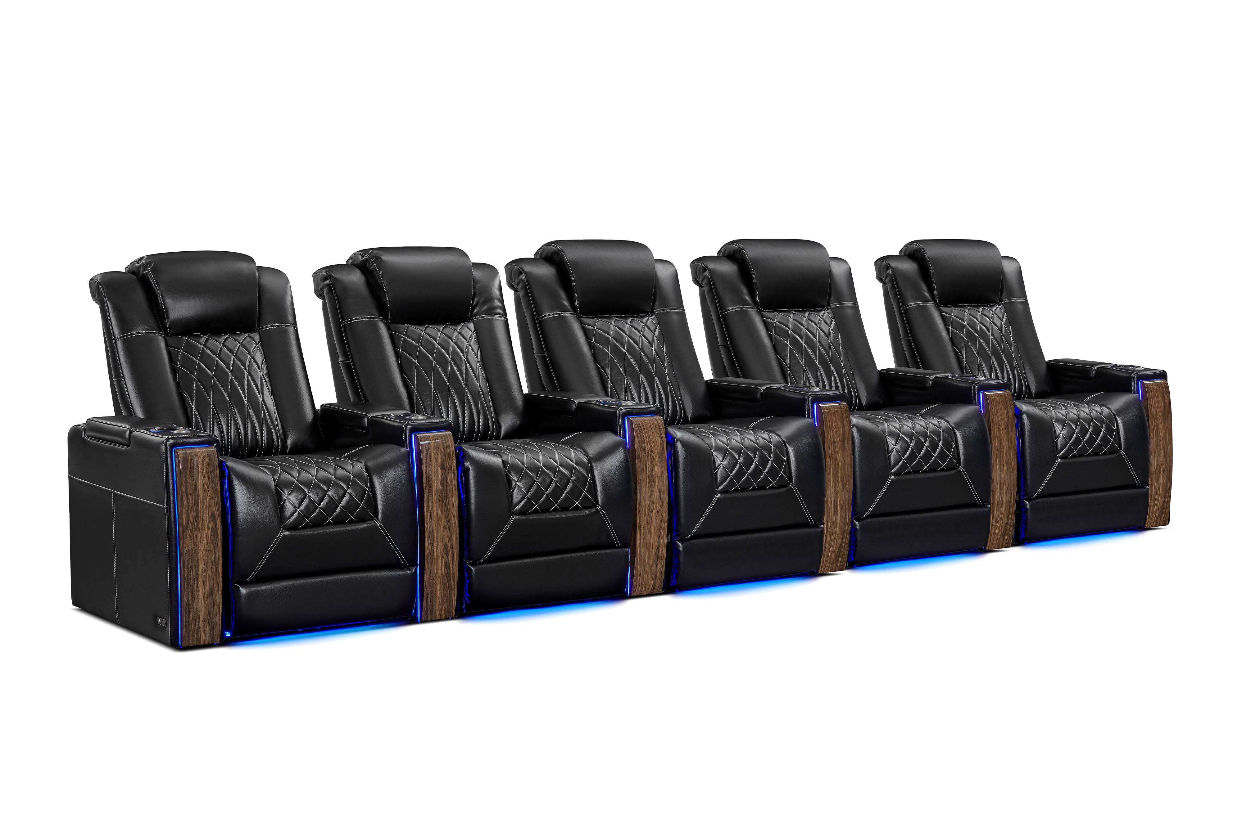 Valencia 2025 New Tuscany Executive Heat & Massage Leather Home Theater Seating Set of 5, Midnight Black - Luxury Home Cinema Seating for Movie Nights & Entertainment Rooms