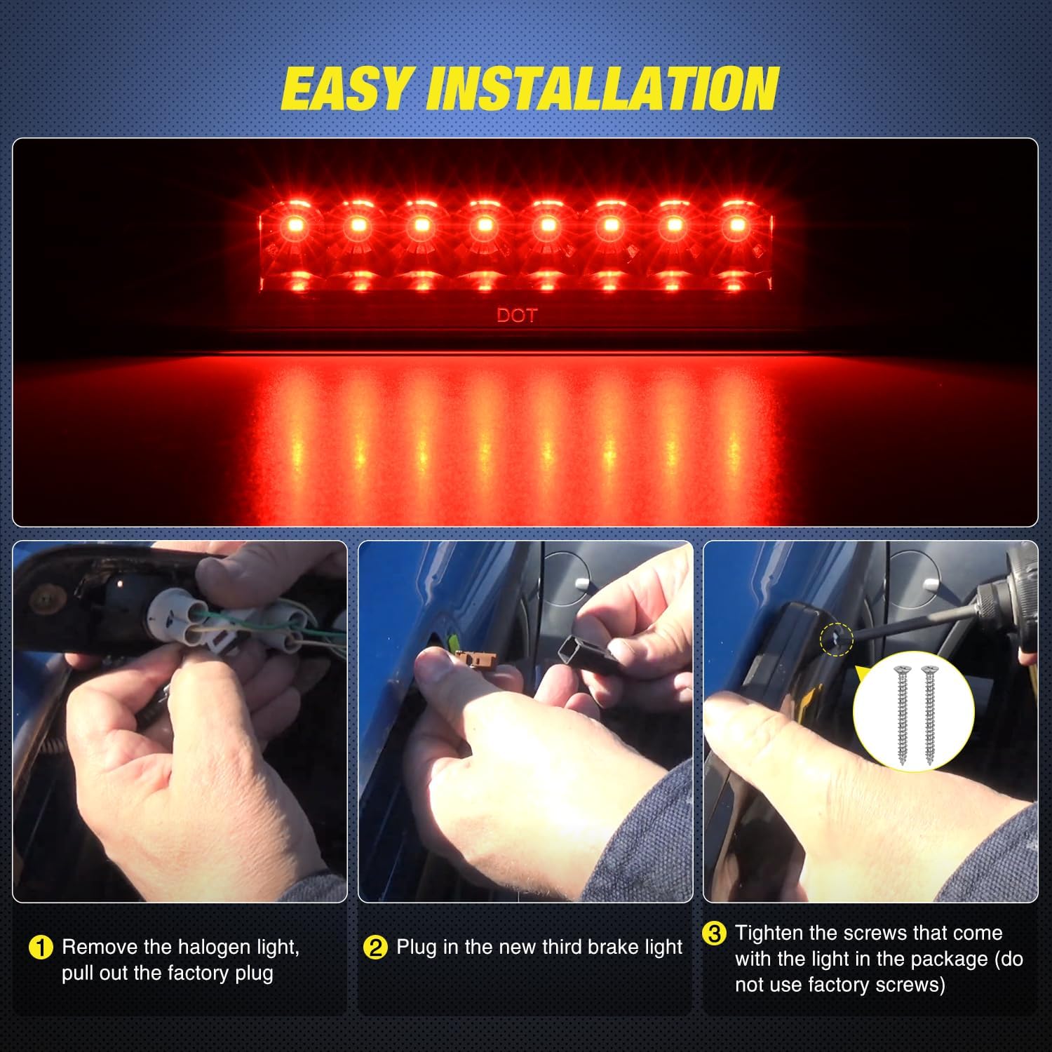Toyota Tacoma Third Brake Light Replacement for 1995-2016 Models - Perfect for Off-Roading, Camping & Night Driving Safety