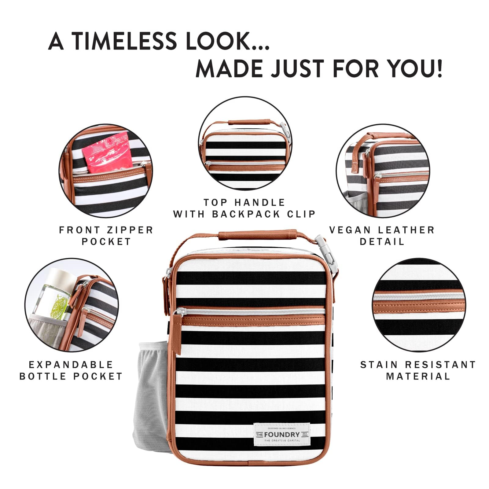 Fit & Fresh Foundry Insulated Lunch Bag with 2 Reusable Food Containers - Leakproof Mini Cooler for Work, School, Picnics & Outdoor Activities | BPA-Free Lunch Box for Office, College & Travel