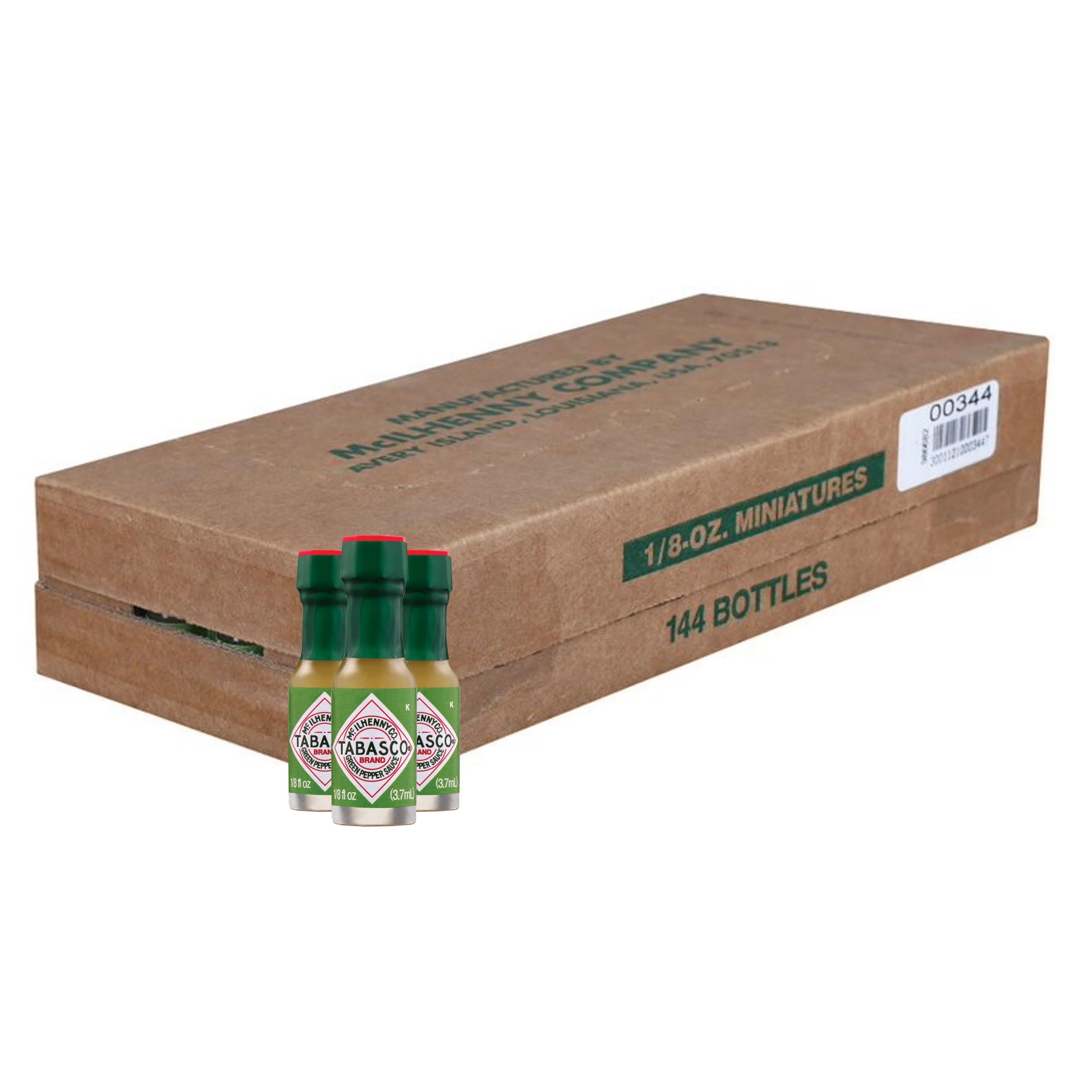TABASCO Green Jalapeno Pepper Sauce - Mild Hot Sauce in Mini Glass Bottles (1/8 Oz, Pack of 144) | Crisp & Zesty Flavor for Mexican Food, Tacos, Nachos, Eggs & More | Perfect for Restaurants, Catering & Home Use