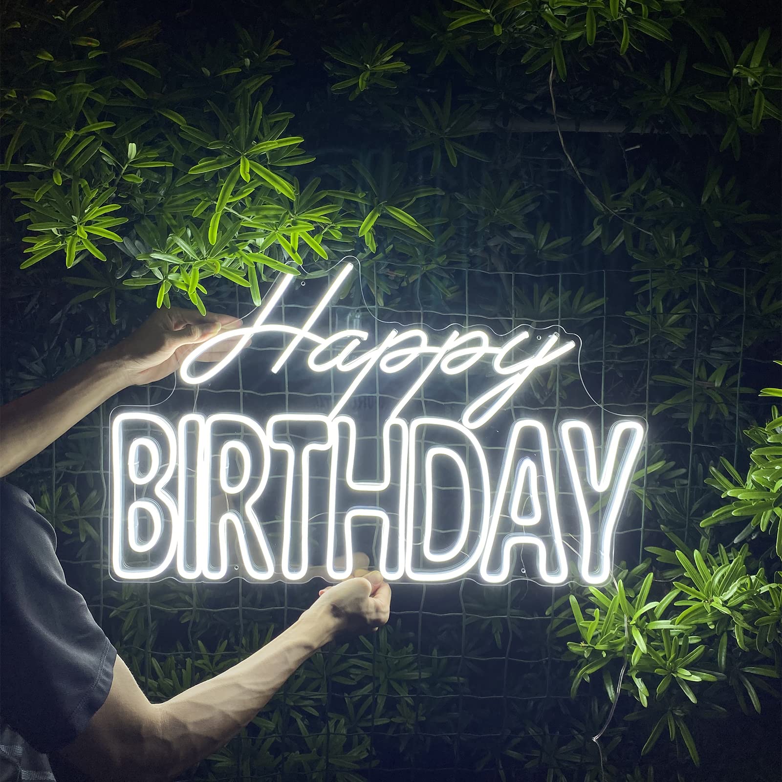 27.5 x 17 Inches Happy Birthday Neon Sign - Large Wall Decor with Dimmer Switch, 12V Reusable Party Lights for Birthday, Wedding, Anniversary & Home Decor - Perfect for Indoor & Outdoor Celebrations (27.56 x 17.32in, White)