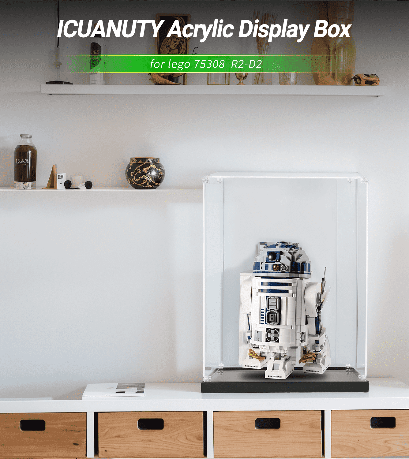 LEGO Star Wars R2-D2 75308 Display Case - Clear Acrylic Showcase for Collectible Building Set - Perfect for Home Office Decor & Gift for Star Wars Fans
