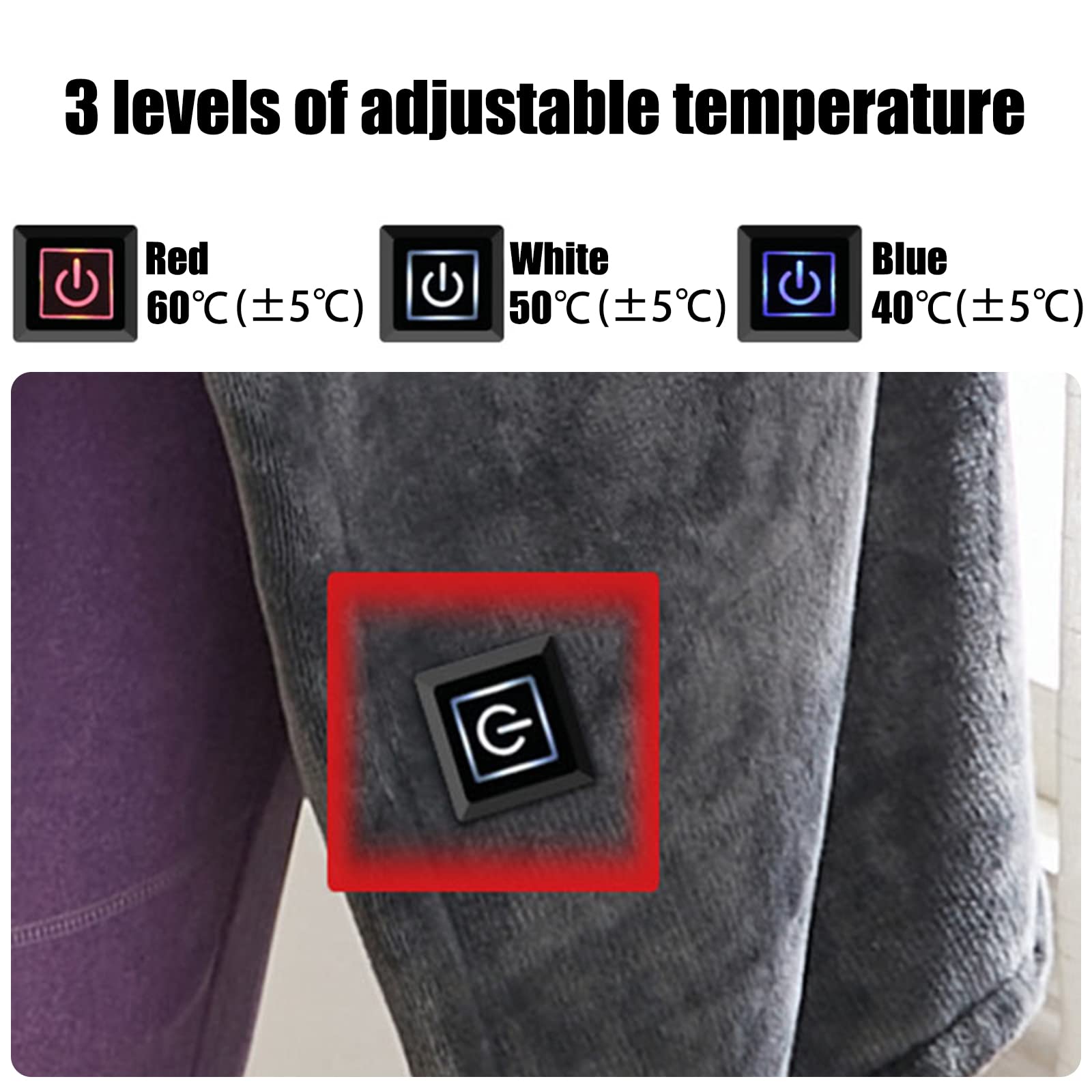 Electric Heated Shawl Blanket - USB Cordless Wrap with 3 Heating Settings (5V/2A) - Battery Operated Flannel Blanket 59
