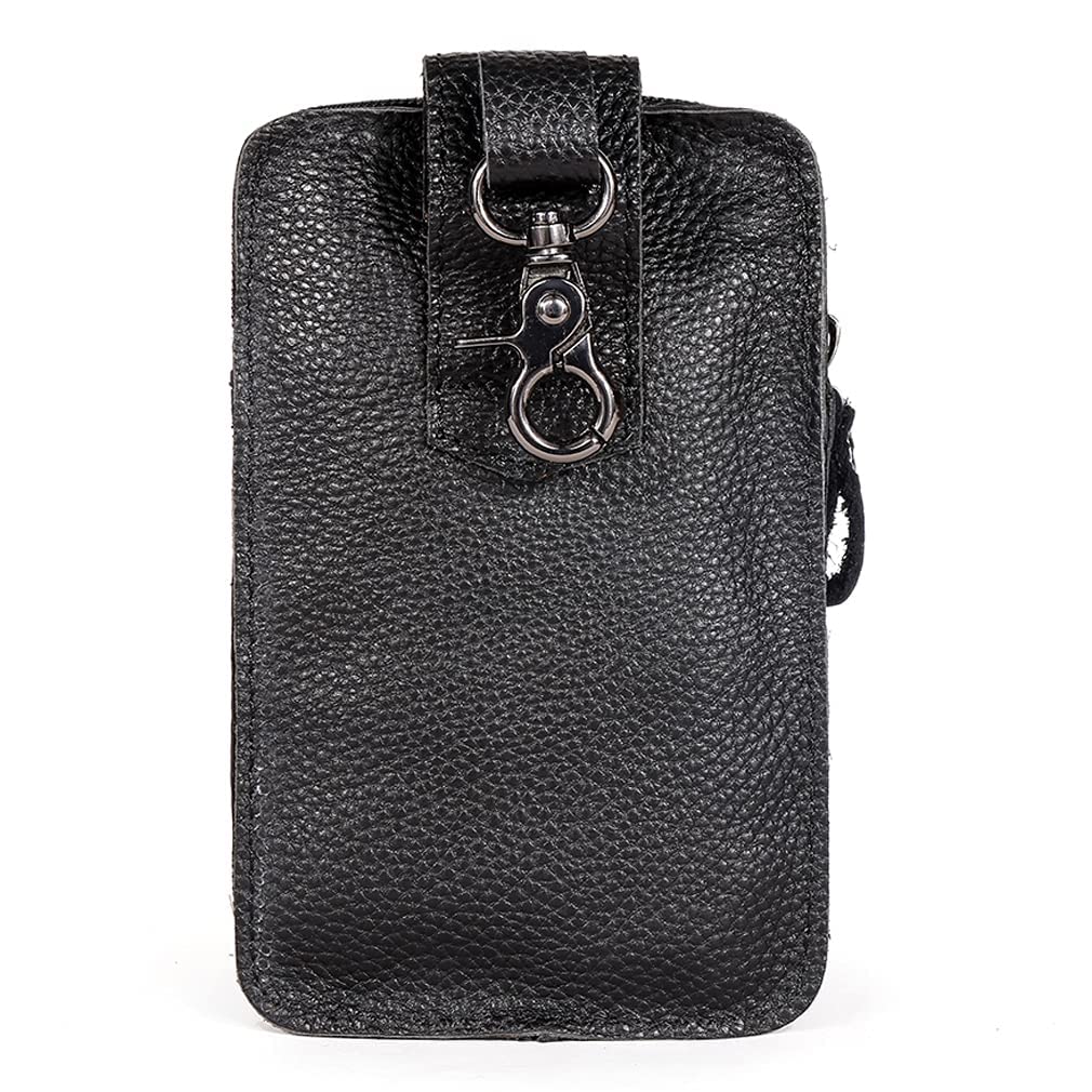 Premium Leather Flip Phone Belt Case with D-Ring Hook - Secure Waist Holster for Men's Cell Phones & Mobile Devices - Ideal for Outdoor Activities, Work, Travel and Everyday Carry